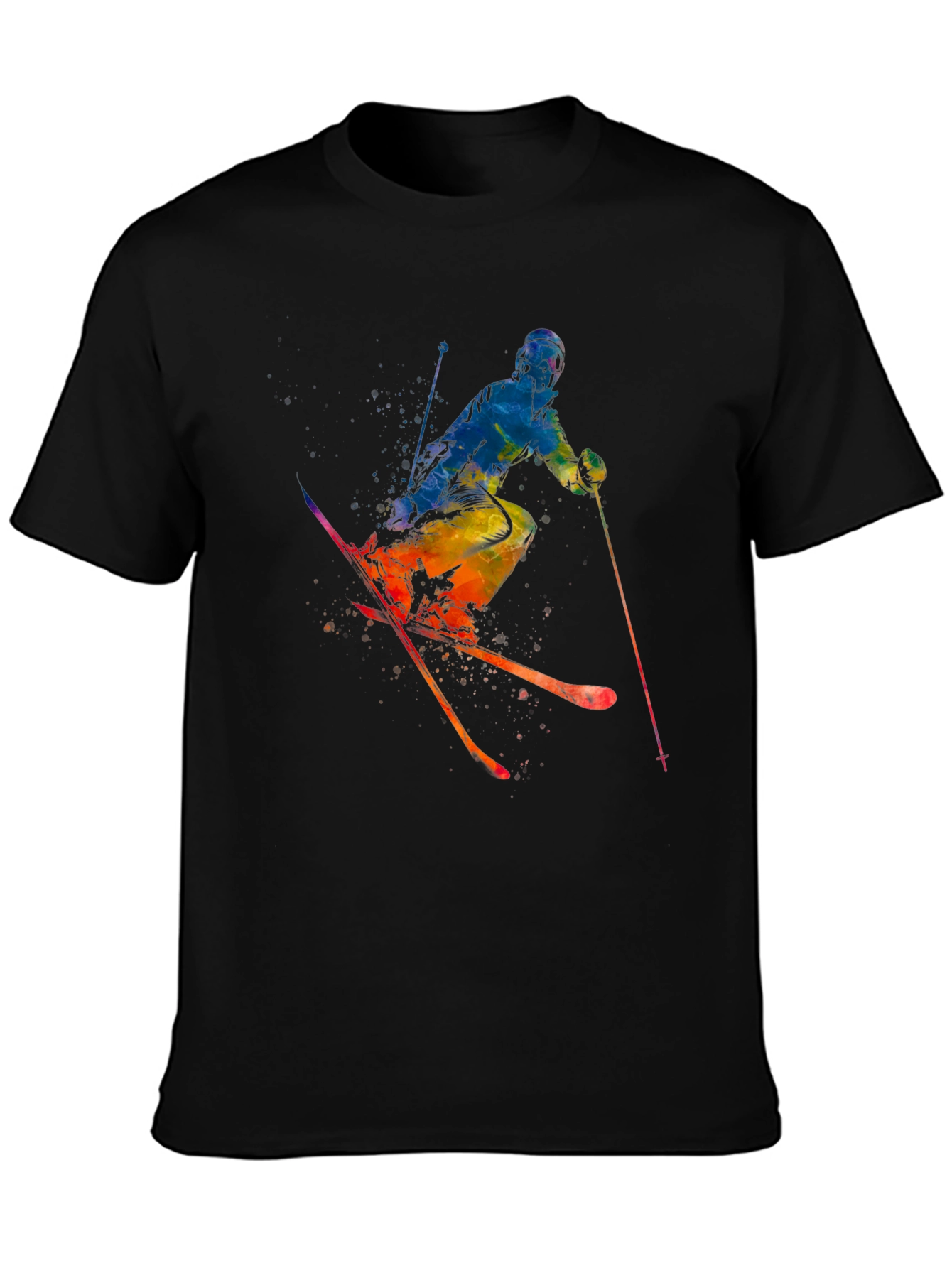 Watercolor Skier Graphic Tee - Sporty Mens T-Shirt