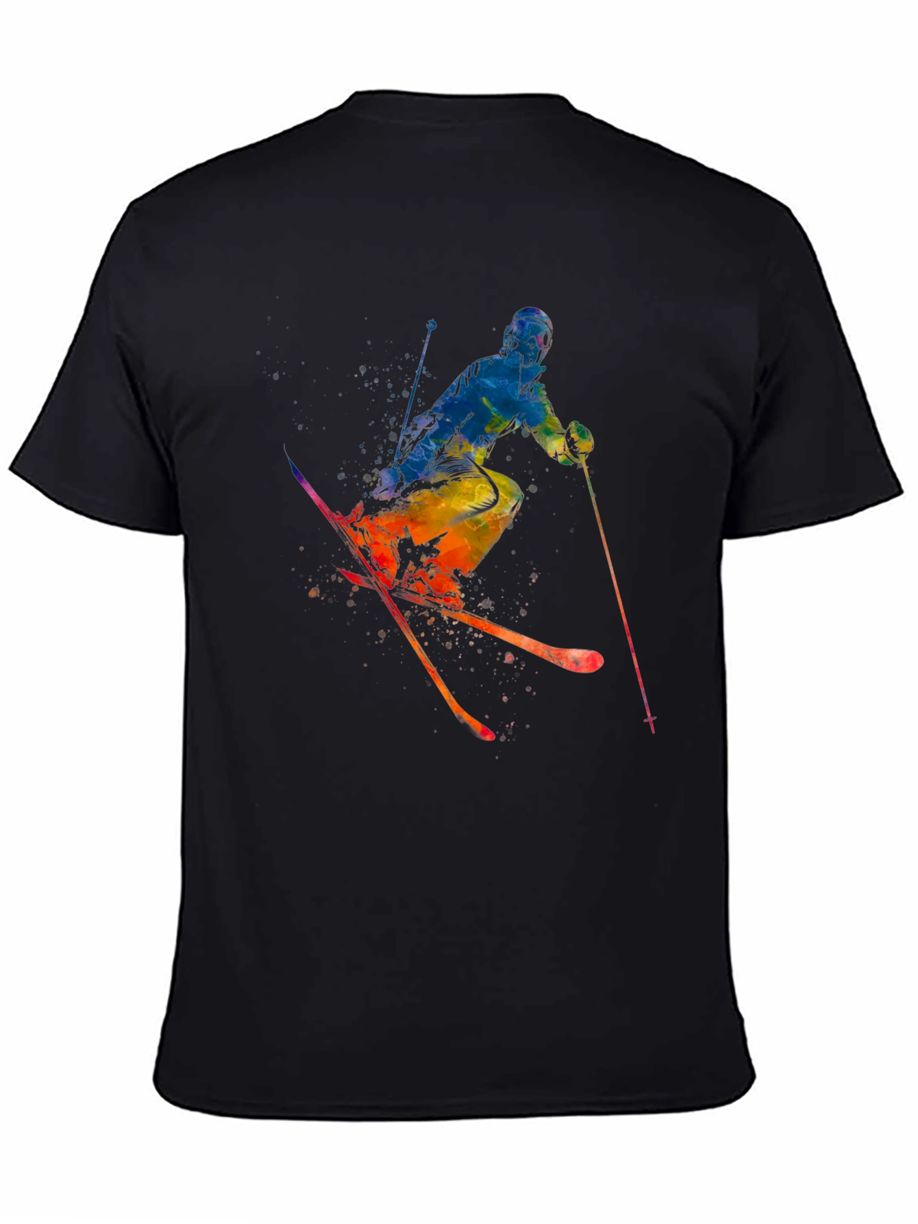 Watercolor Skier Graphic Tee - Sporty Mens T-Shirt