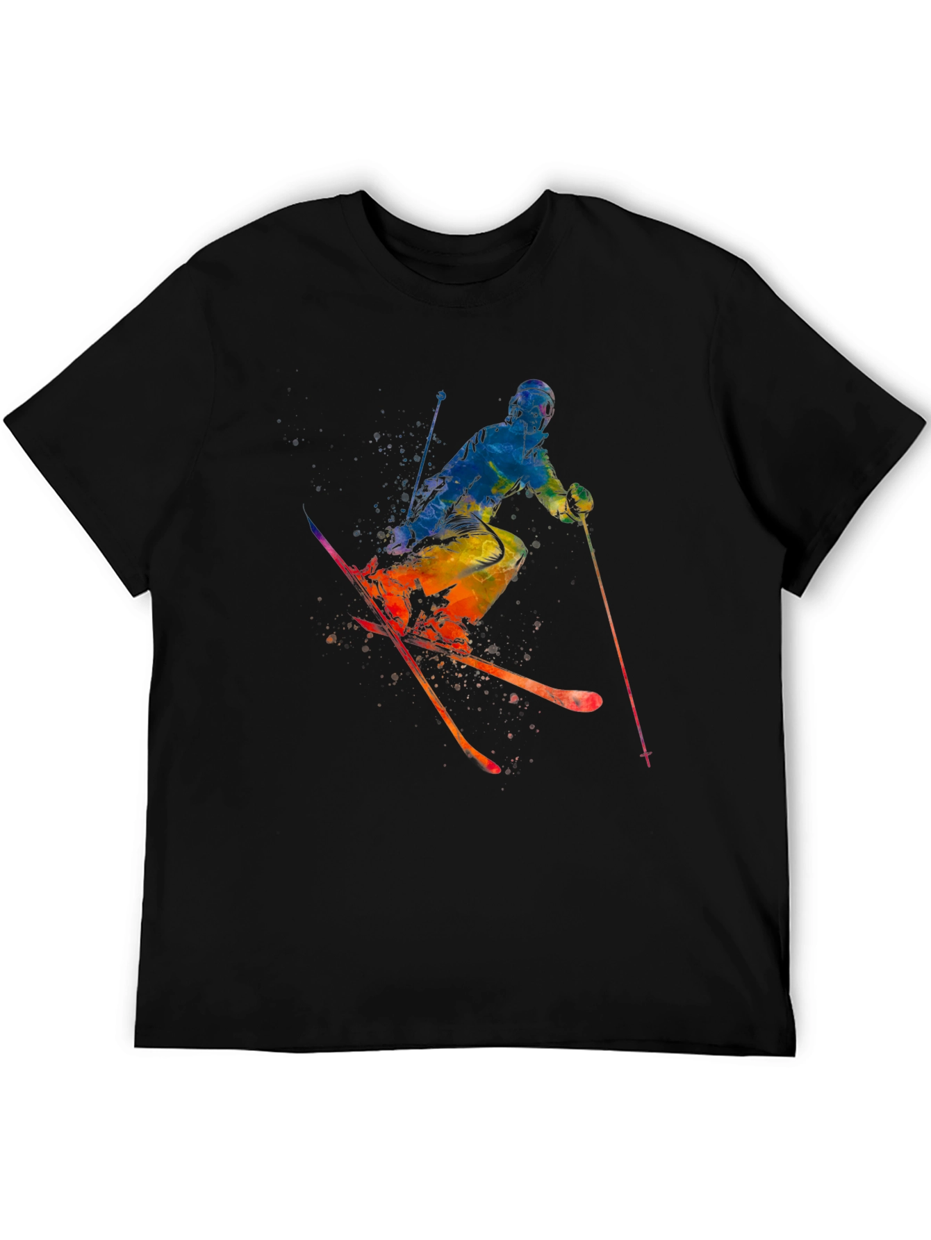 Watercolor Skier Graphic Tee - Sporty Mens T-Shirt
