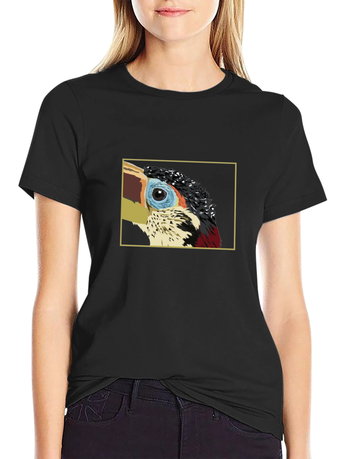Stylish Black T-Shirt with Bird Graphic