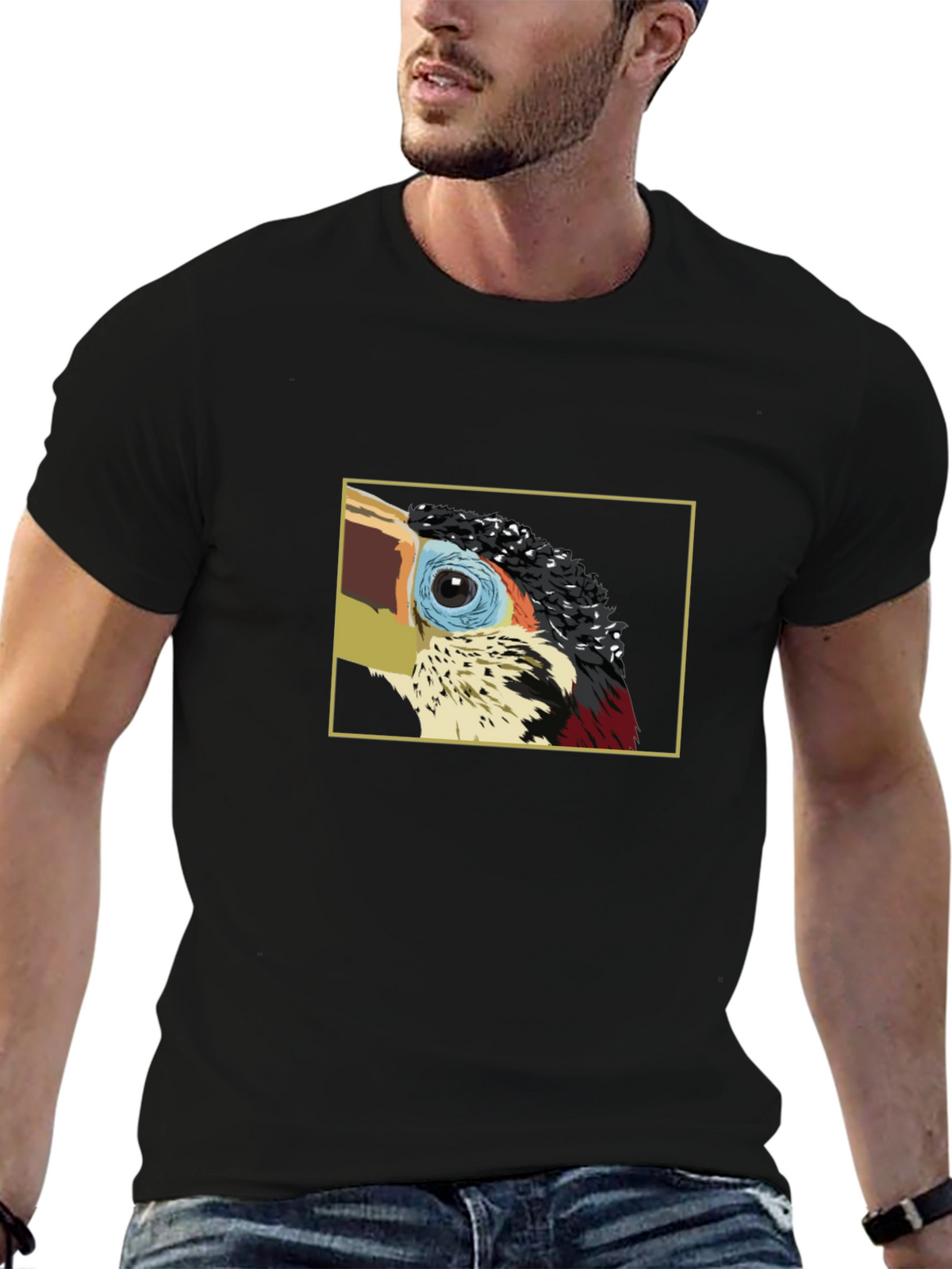 Stylish Black T-Shirt with Bird Graphic