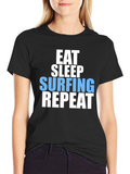 Eat Sleep Surfing Repeat Mens Black Graphic T-Shirt
