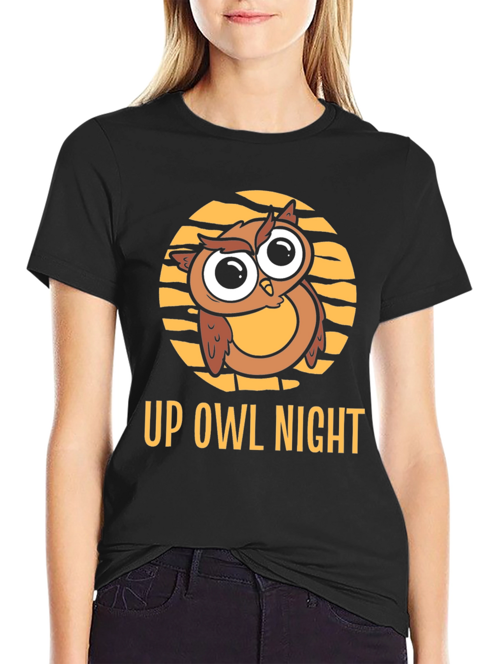Up Owl Night Black T-Shirt - Cute Owl Design
