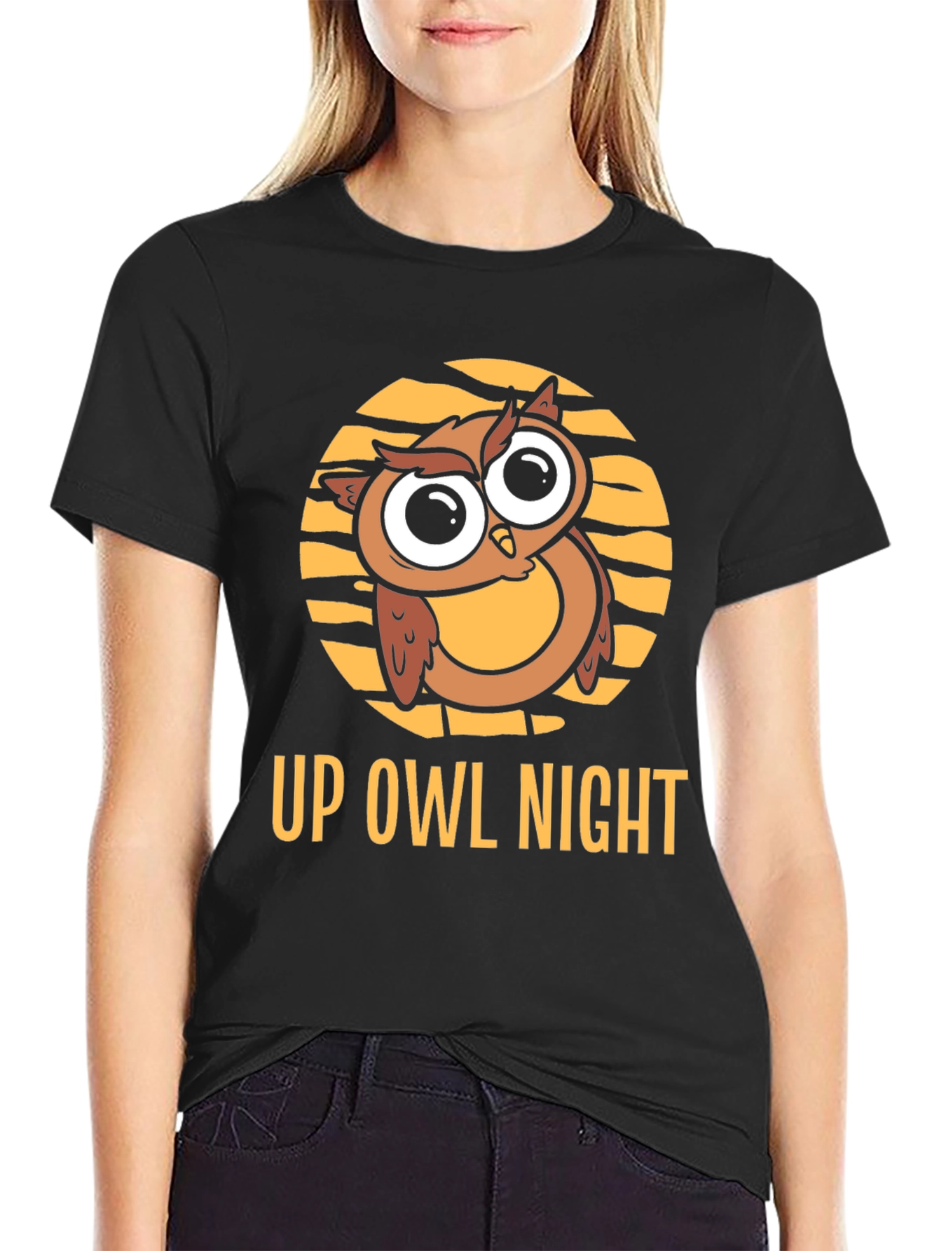 Up Owl Night Black T-Shirt - Cute Owl Design