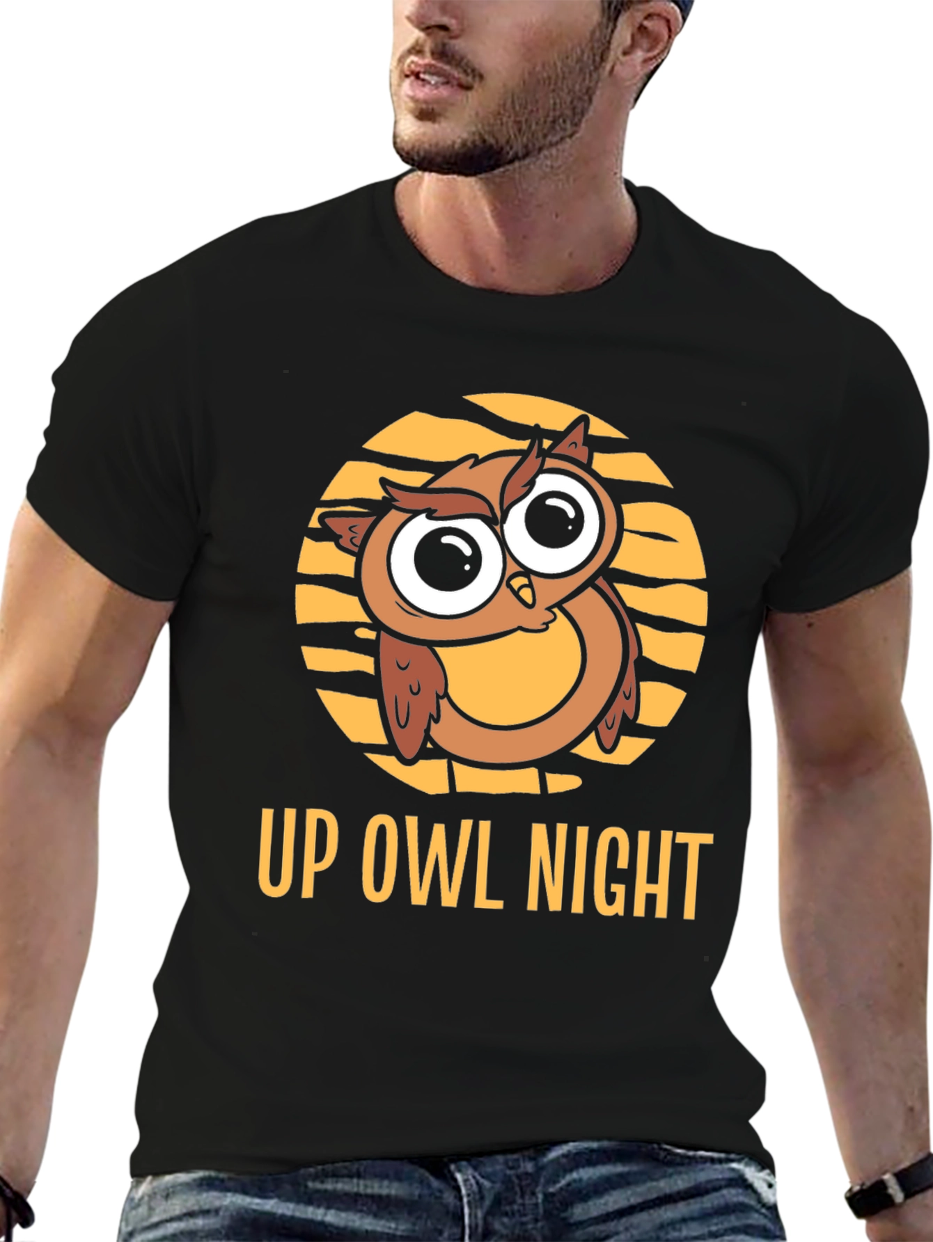 Up Owl Night Black T-Shirt - Cute Owl Design