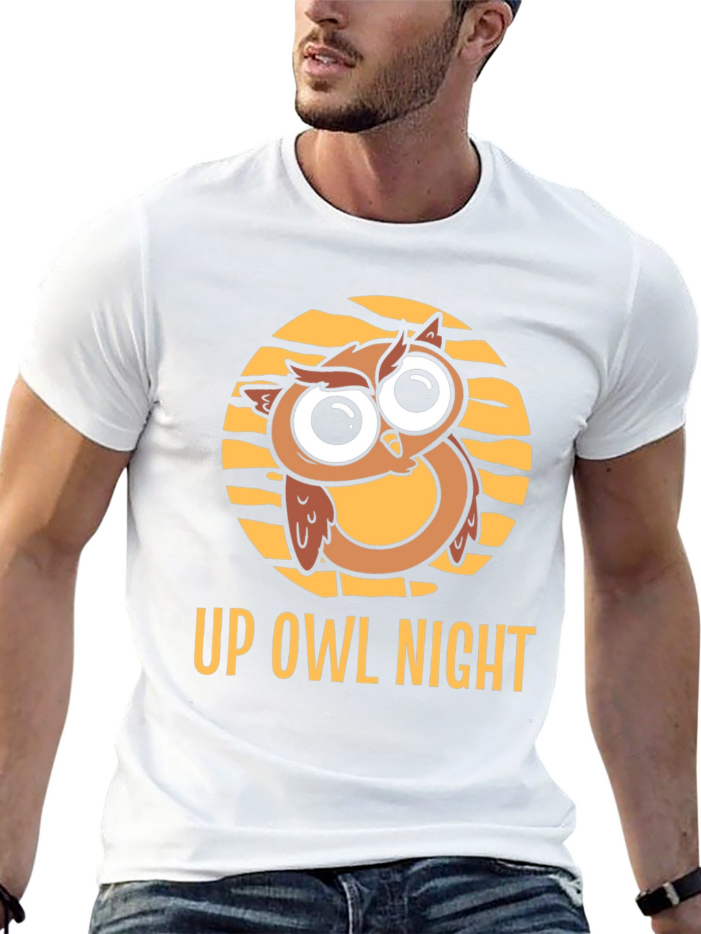 Up Owl Night Black T-Shirt - Cute Owl Design