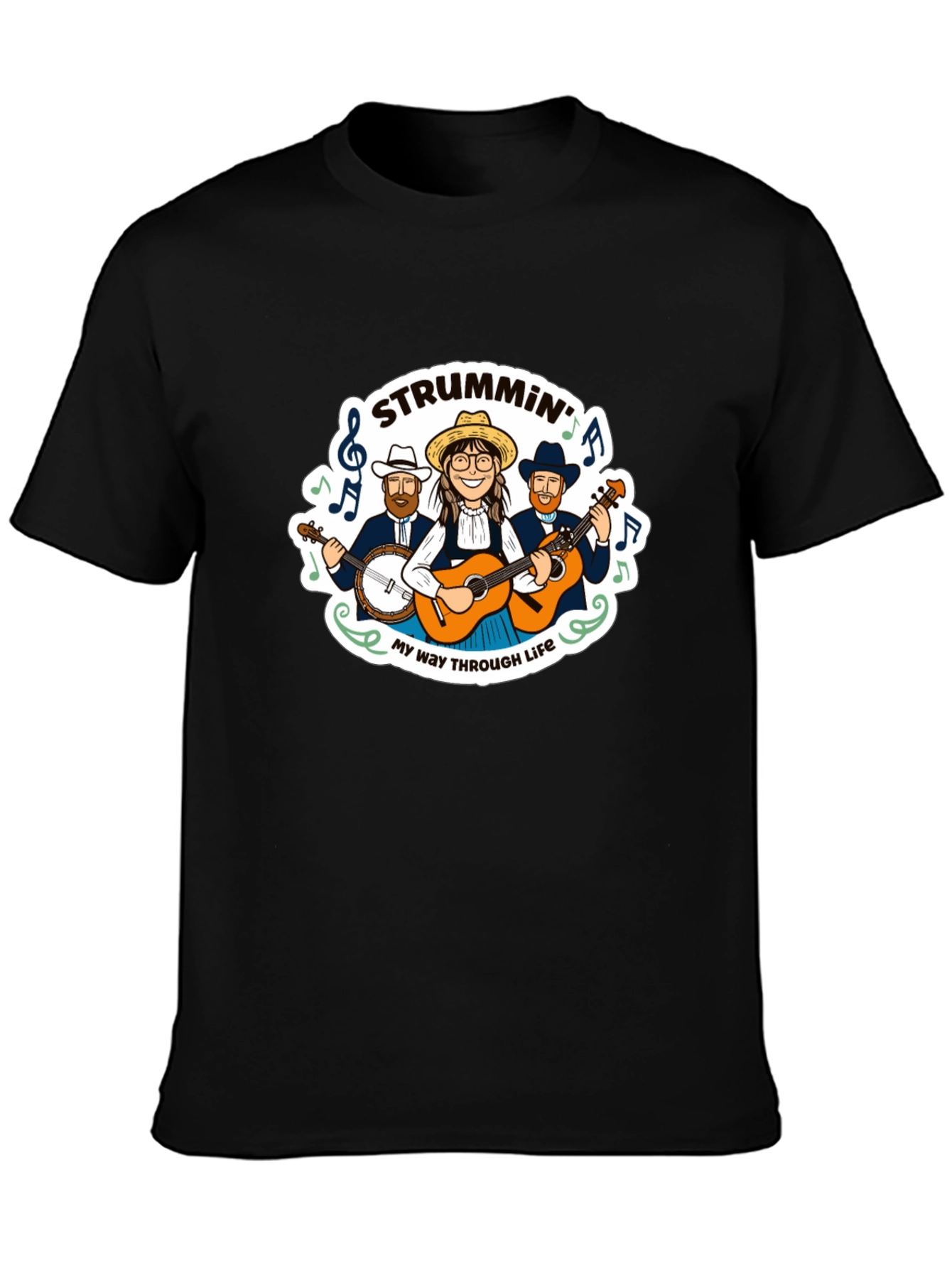 Strummin Through Life Black Graphic Tee