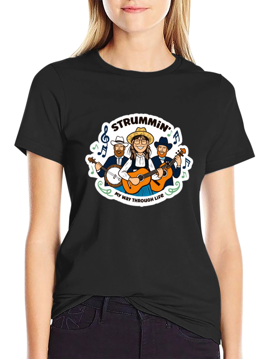 Strummin Through Life Black Graphic Tee