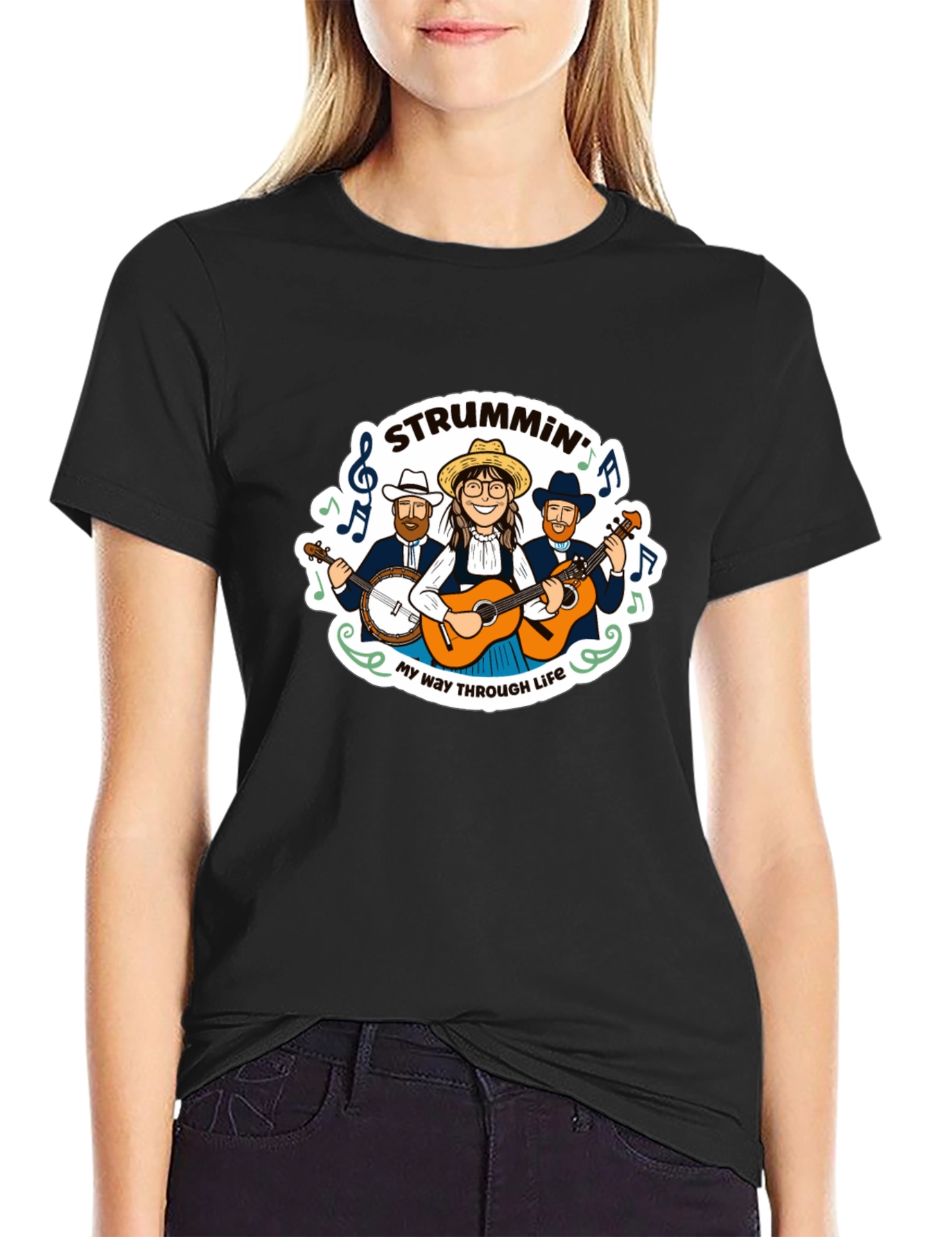 Strummin Through Life Black Graphic Tee
