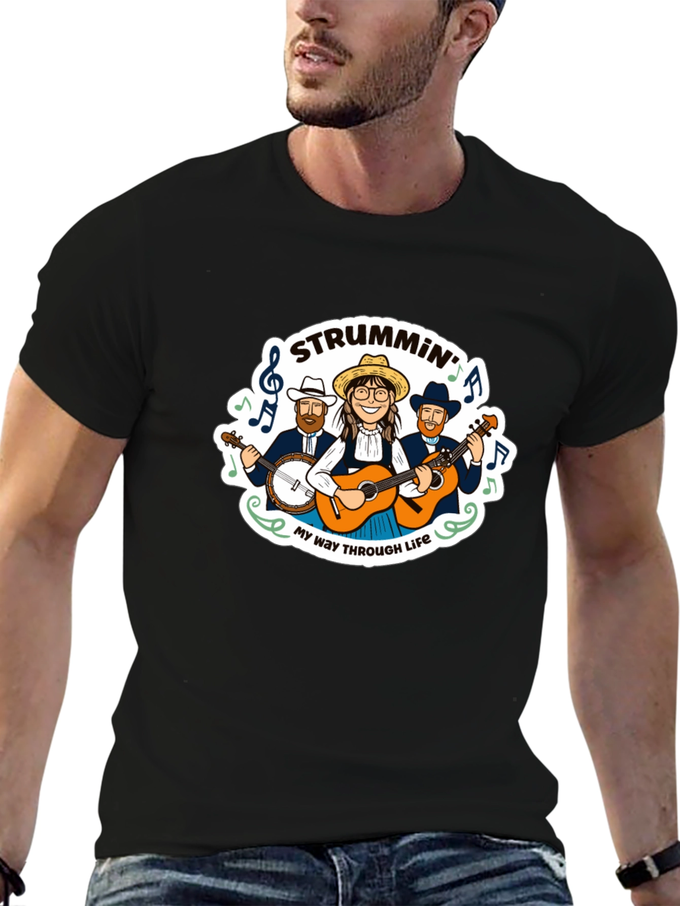 Strummin Through Life Black Graphic Tee