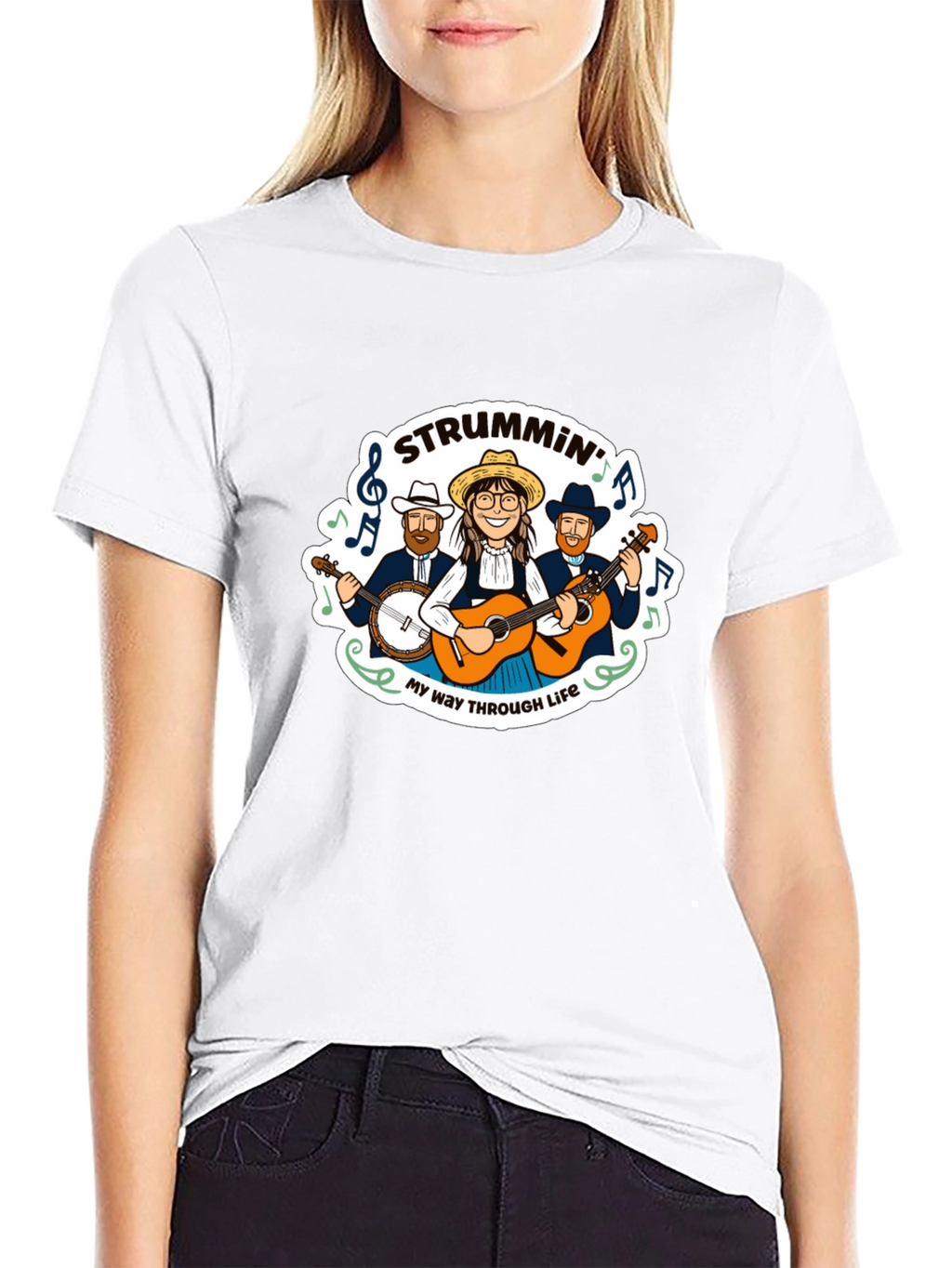 Strummin Through Life Black Graphic Tee