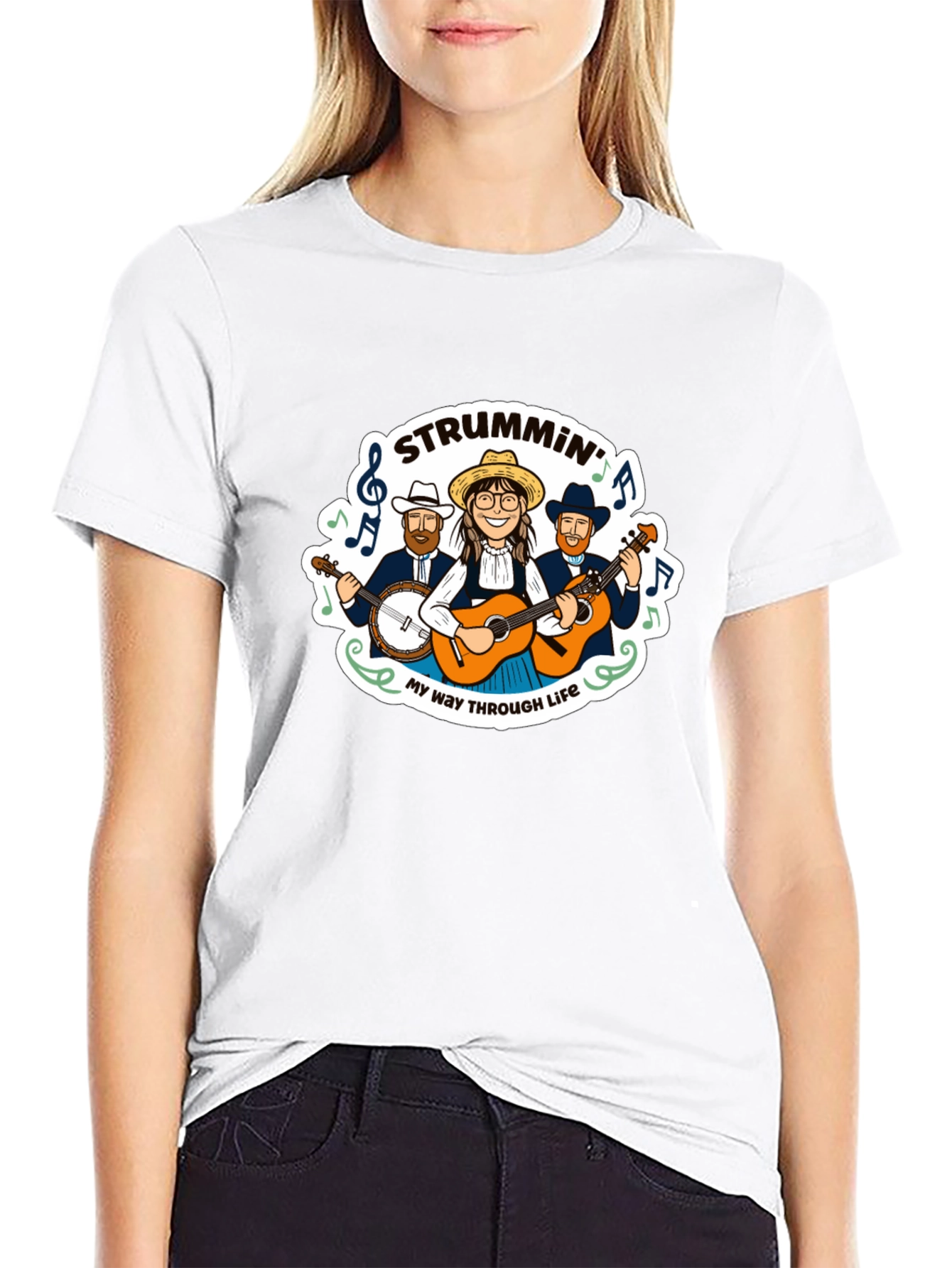 Strummin Through Life Black Graphic Tee