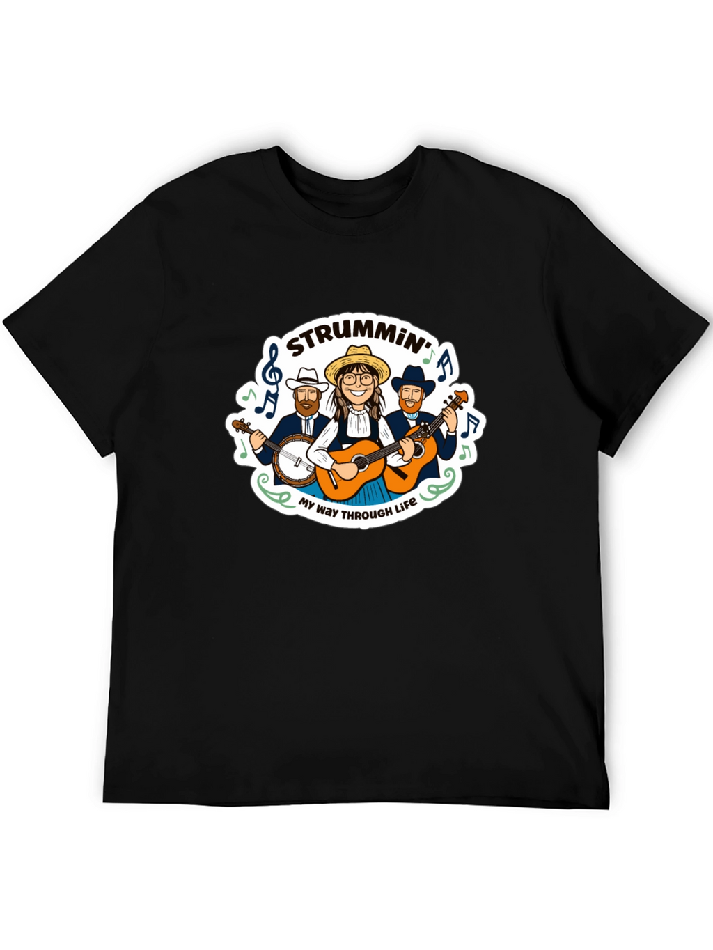 Strummin Through Life Black Graphic Tee