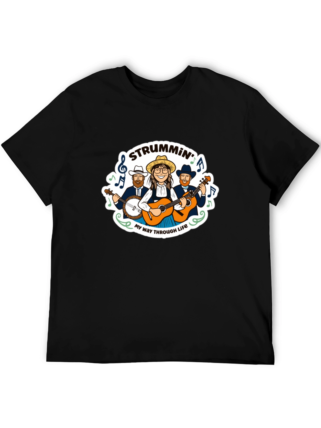 Strummin Through Life Black Graphic Tee