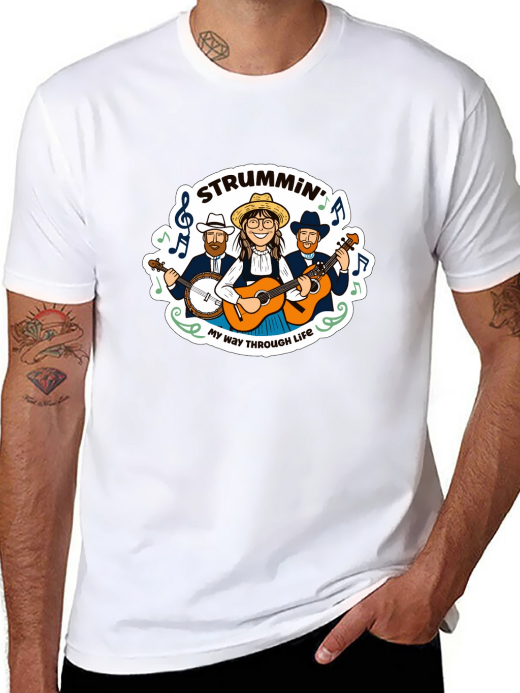Strummin Through Life Black Graphic Tee