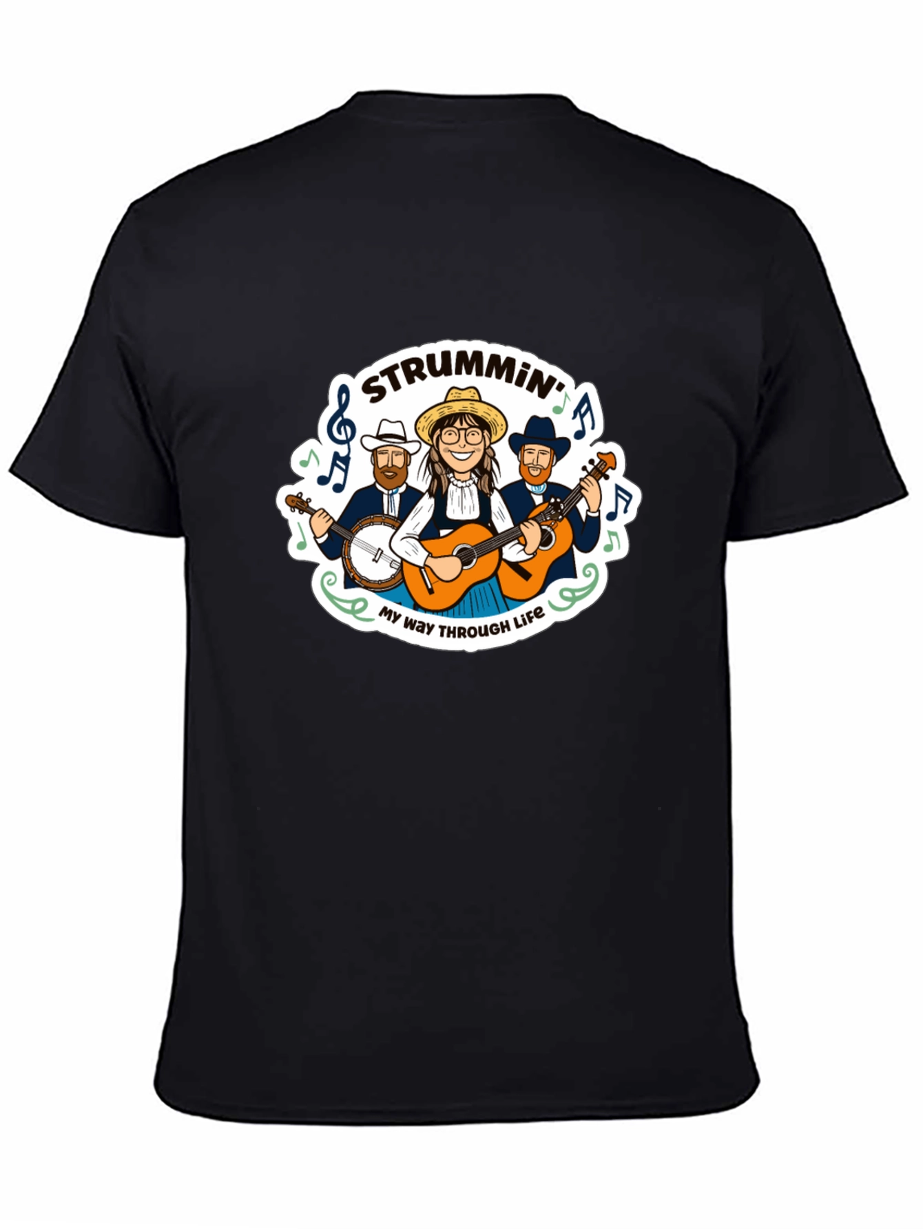 Strummin Through Life Black Graphic Tee