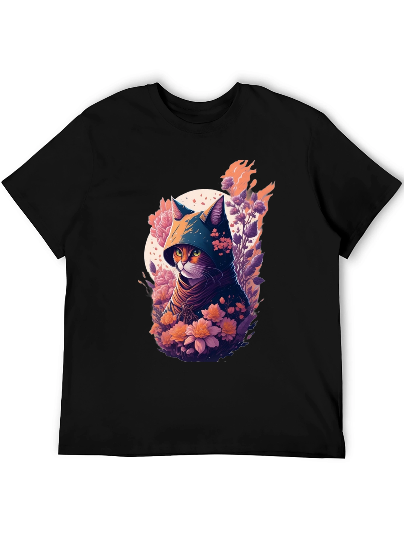 Hooded Cat Floral Print T-Shirt