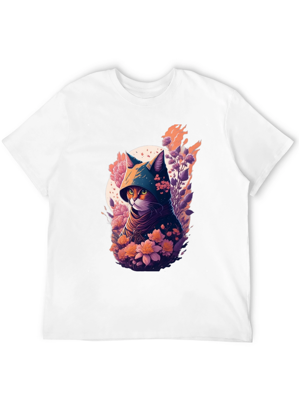 Hooded Cat Floral Print T-Shirt