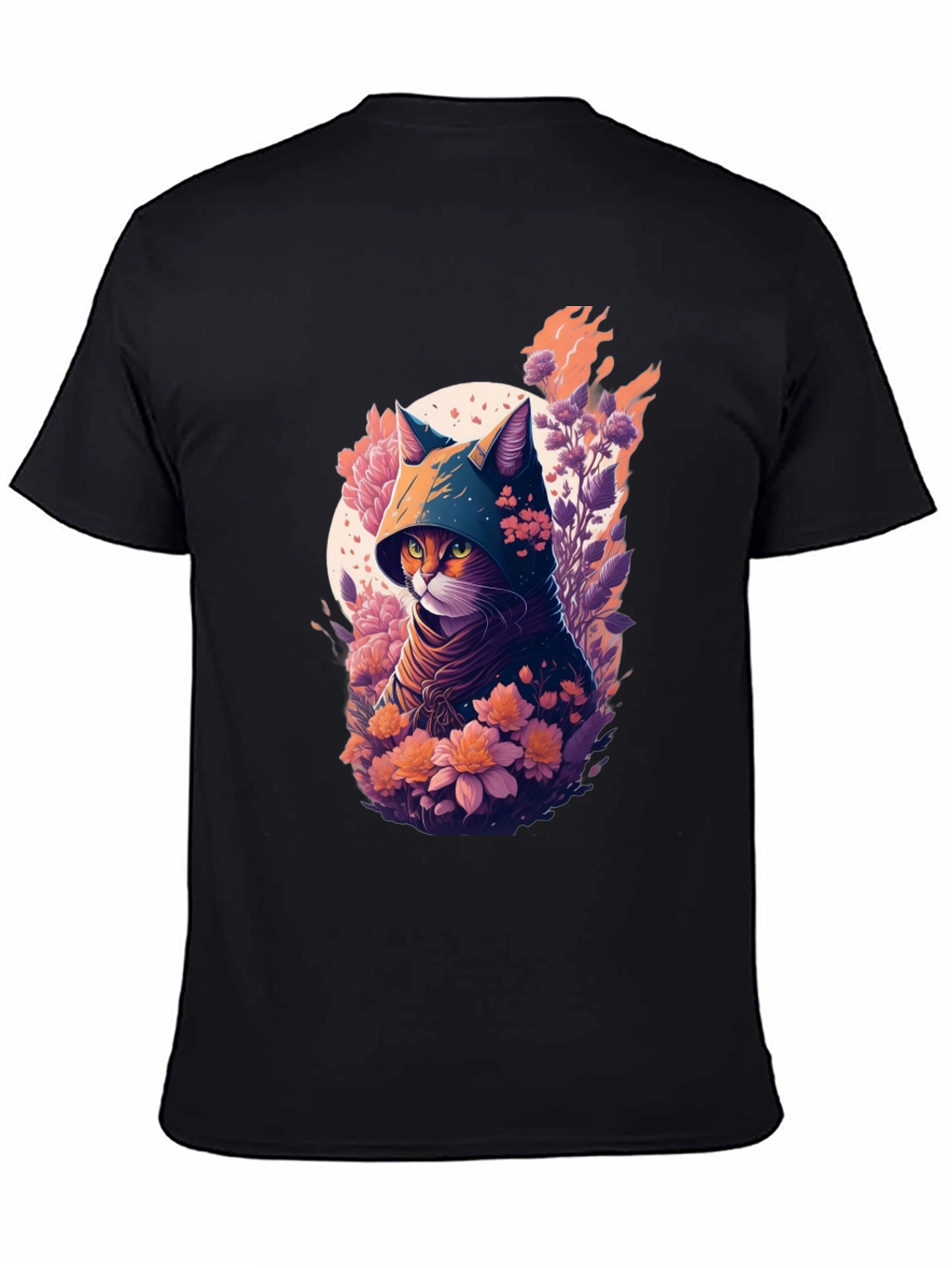 Hooded Cat Floral Print T-Shirt