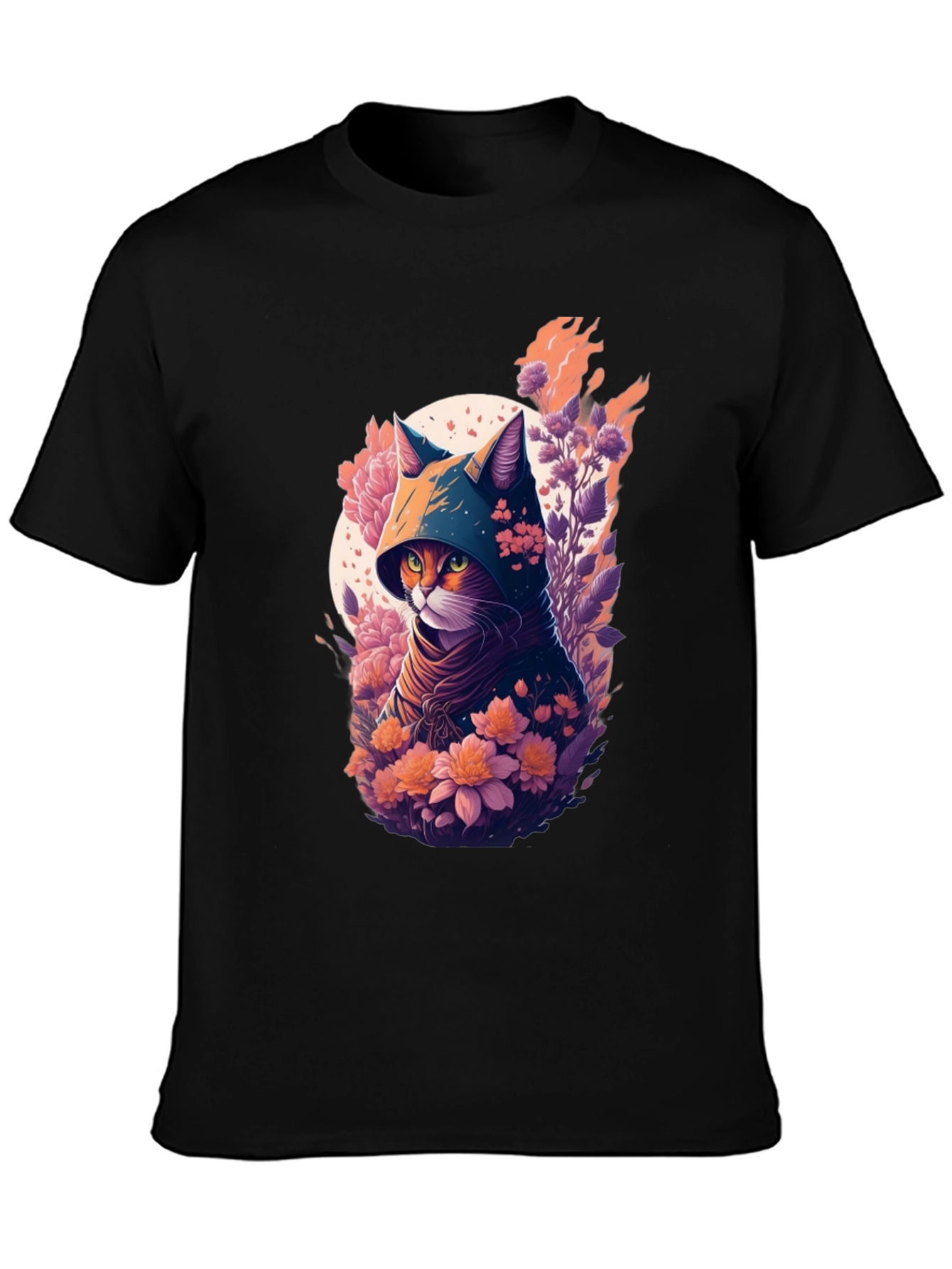 Hooded Cat Floral Print T-Shirt