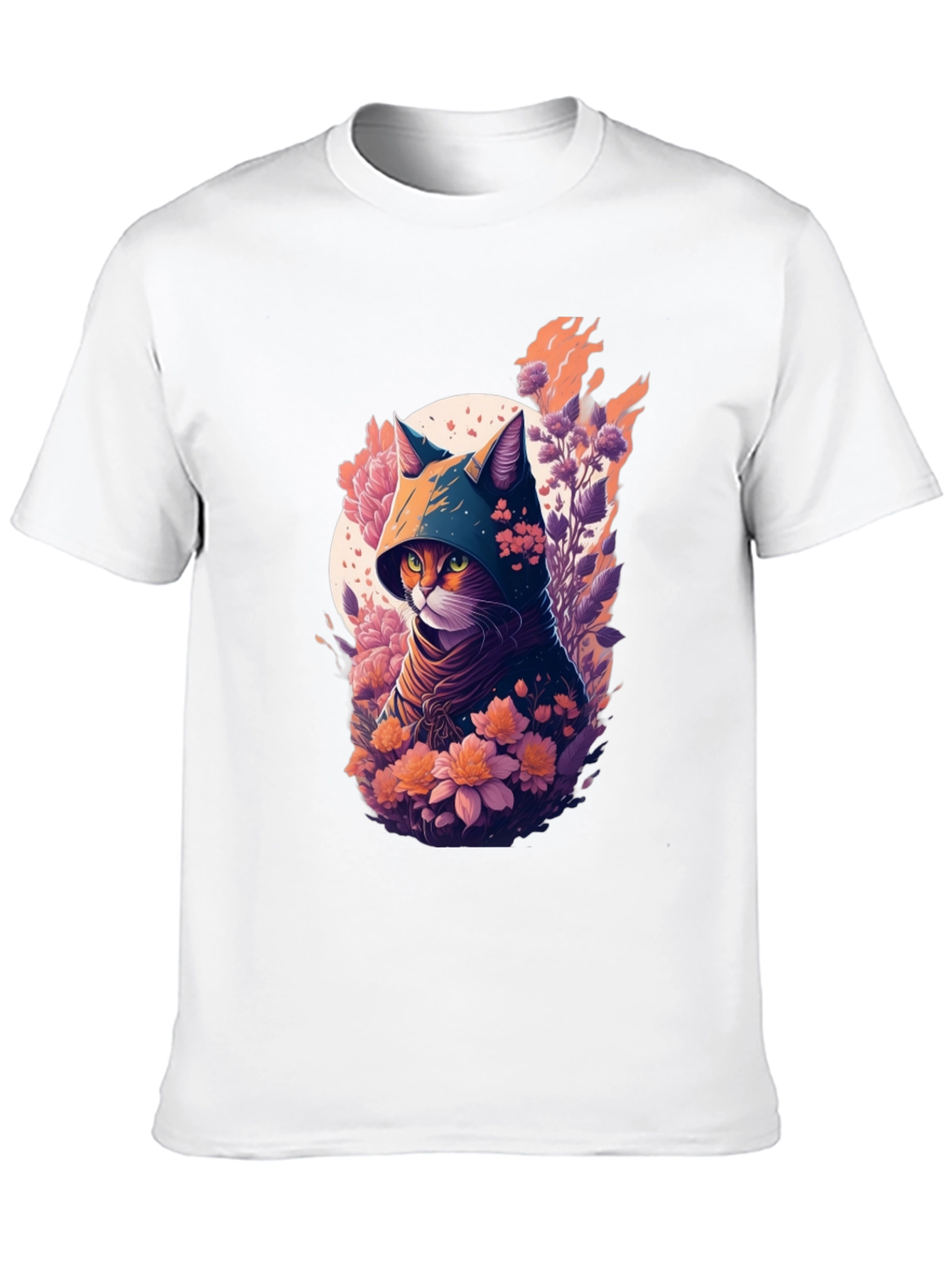 Hooded Cat Floral Print T-Shirt