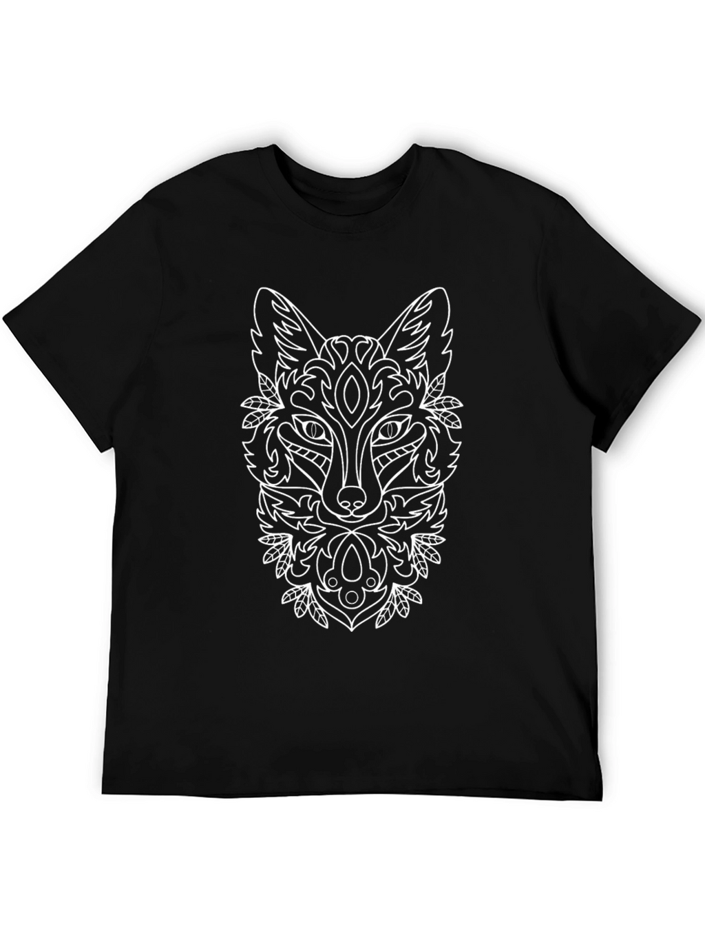 Tribal Fox Graphic Tee - Black Cotton