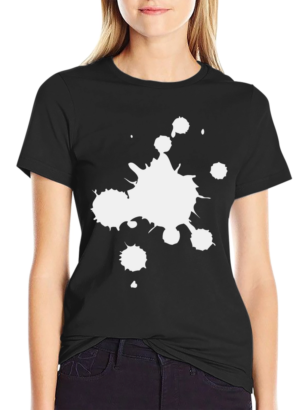 Black T-Shirt with White Paint Splatter Graphic