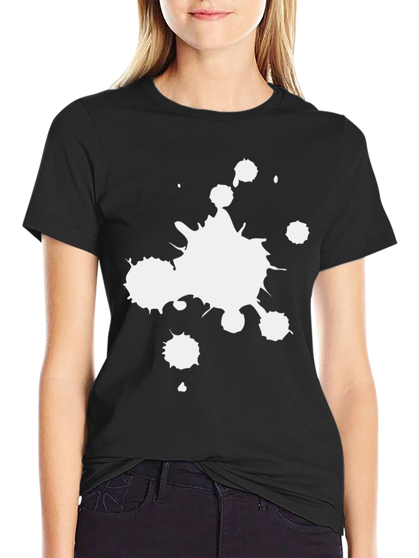 Black T-Shirt with White Paint Splatter Graphic