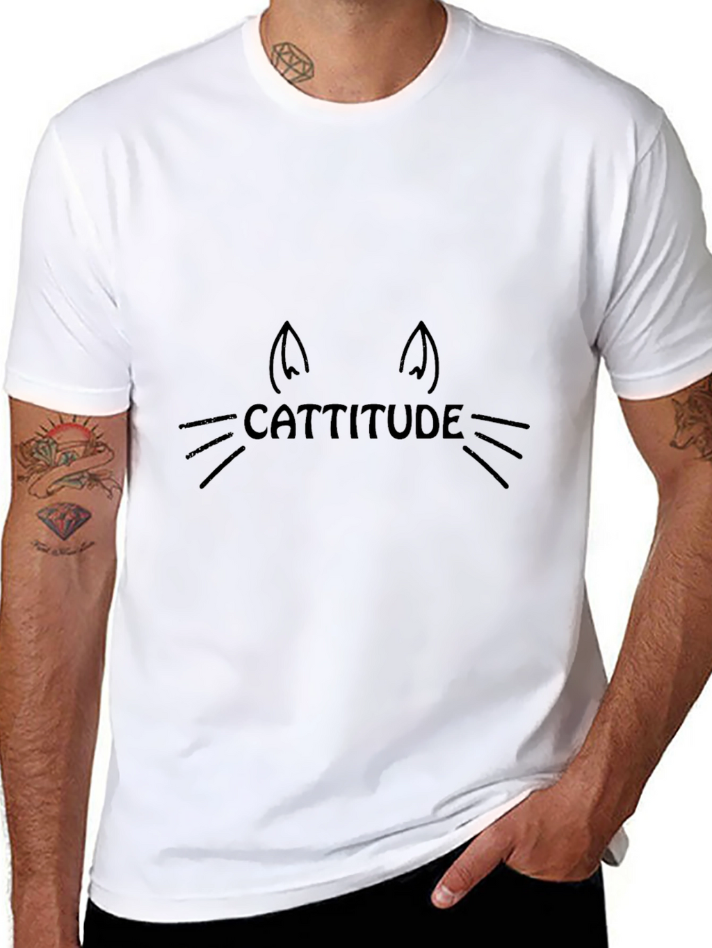 Cattitude Cat Face Graphic Tee - Black