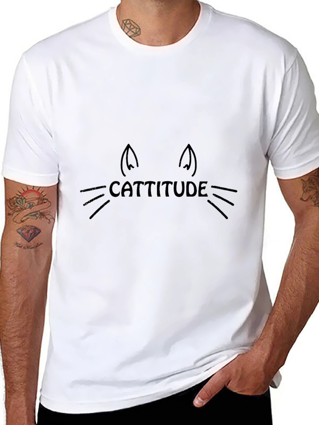 Cattitude Cat Face Graphic Tee - Black