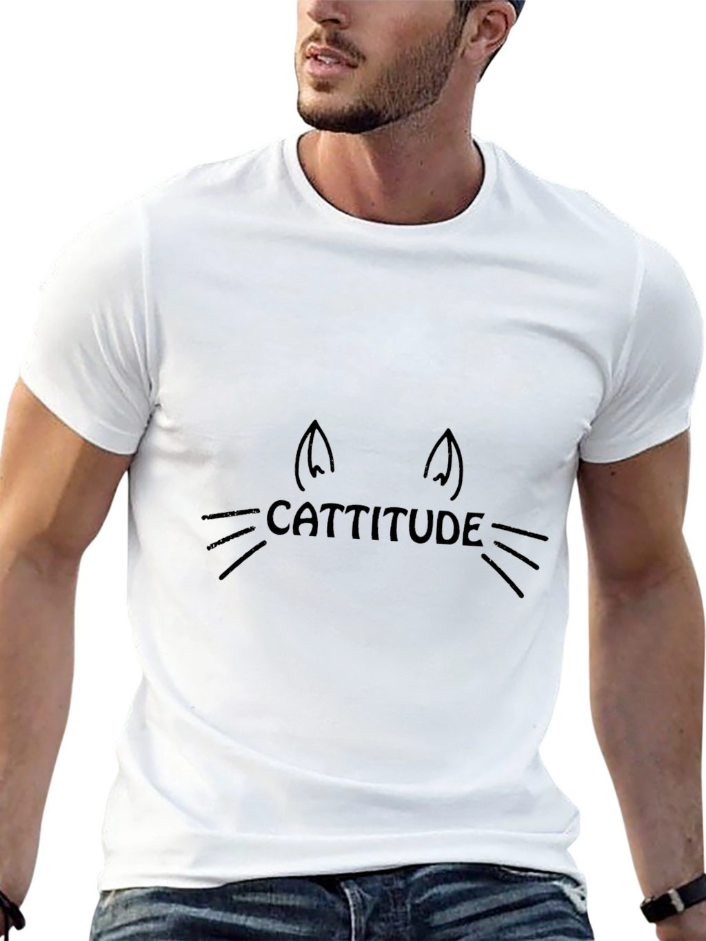 Cattitude Cat Face Graphic Tee - Black