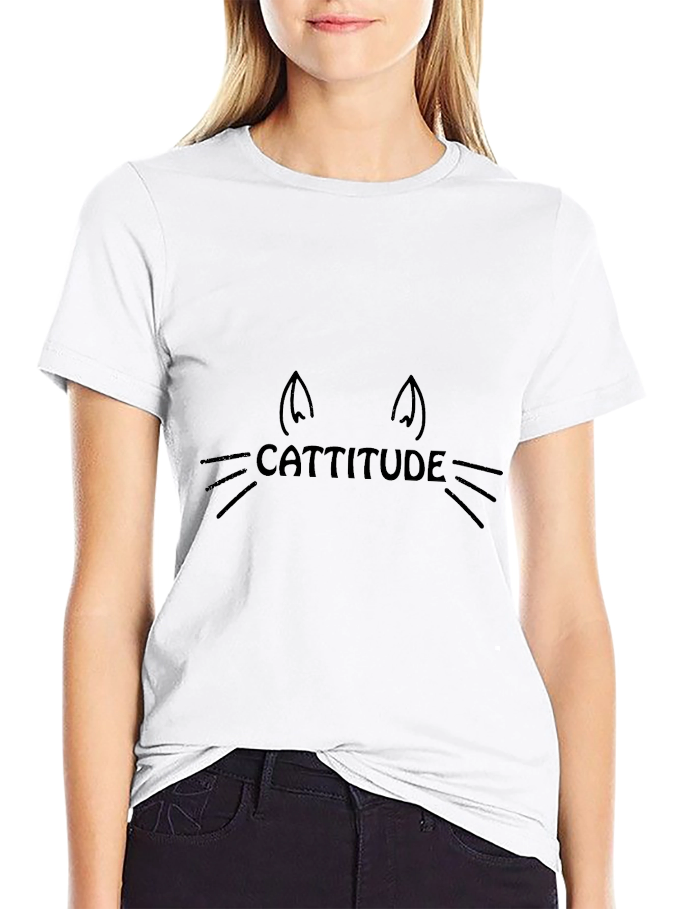 Cattitude Cat Face Graphic Tee - Black