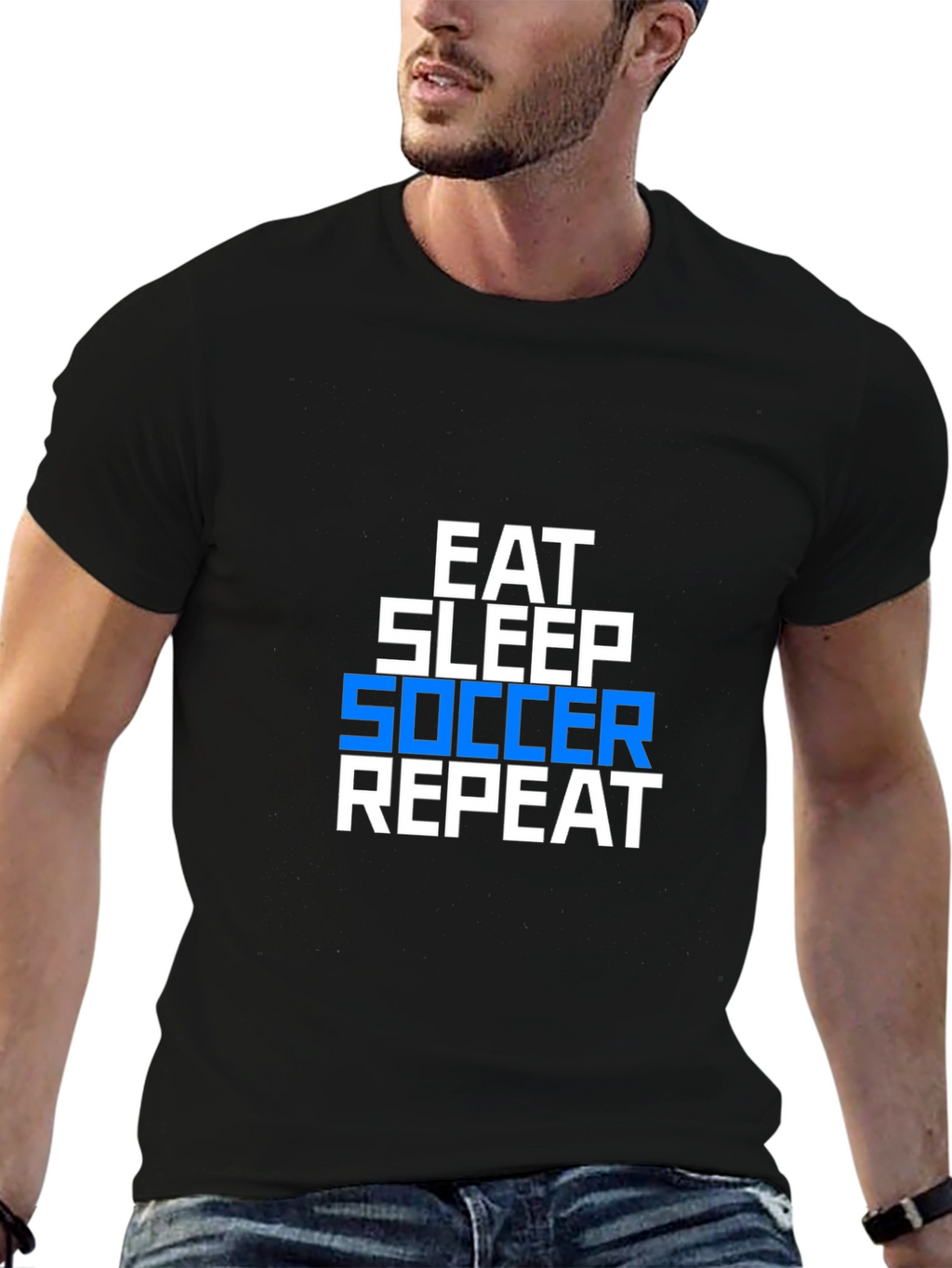 Eat Sleep Soccer Repeat Graphic Tee - Black