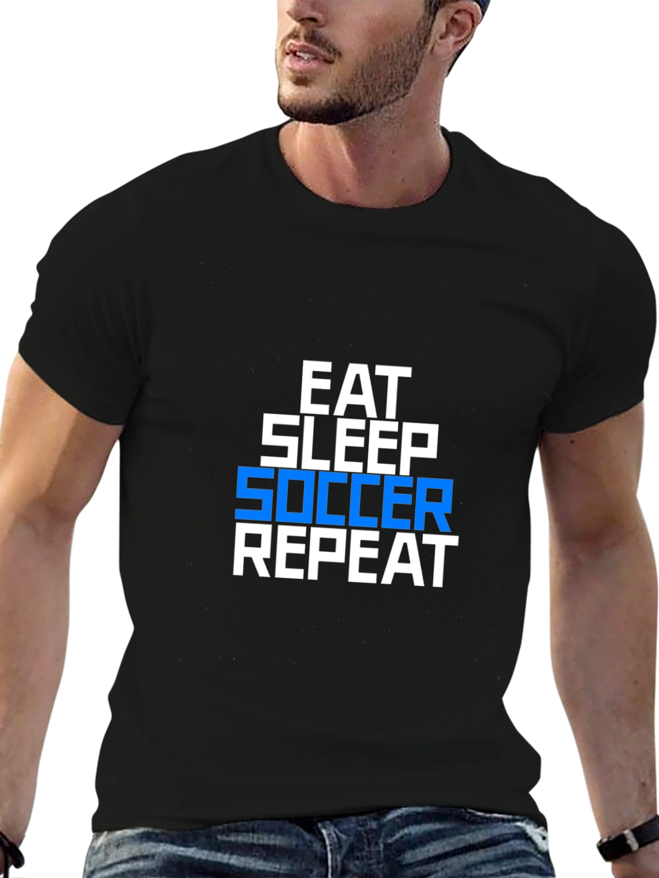 Eat Sleep Soccer Repeat Graphic Tee - Black