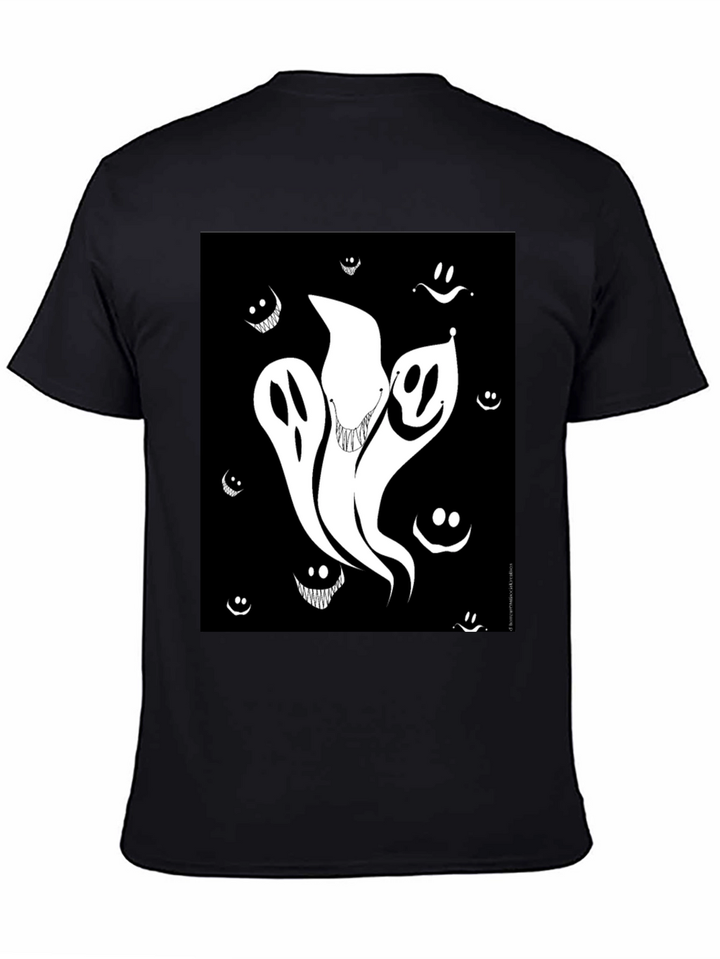 Spooky Ghost Graphic Tee - Black Cotton Shirt