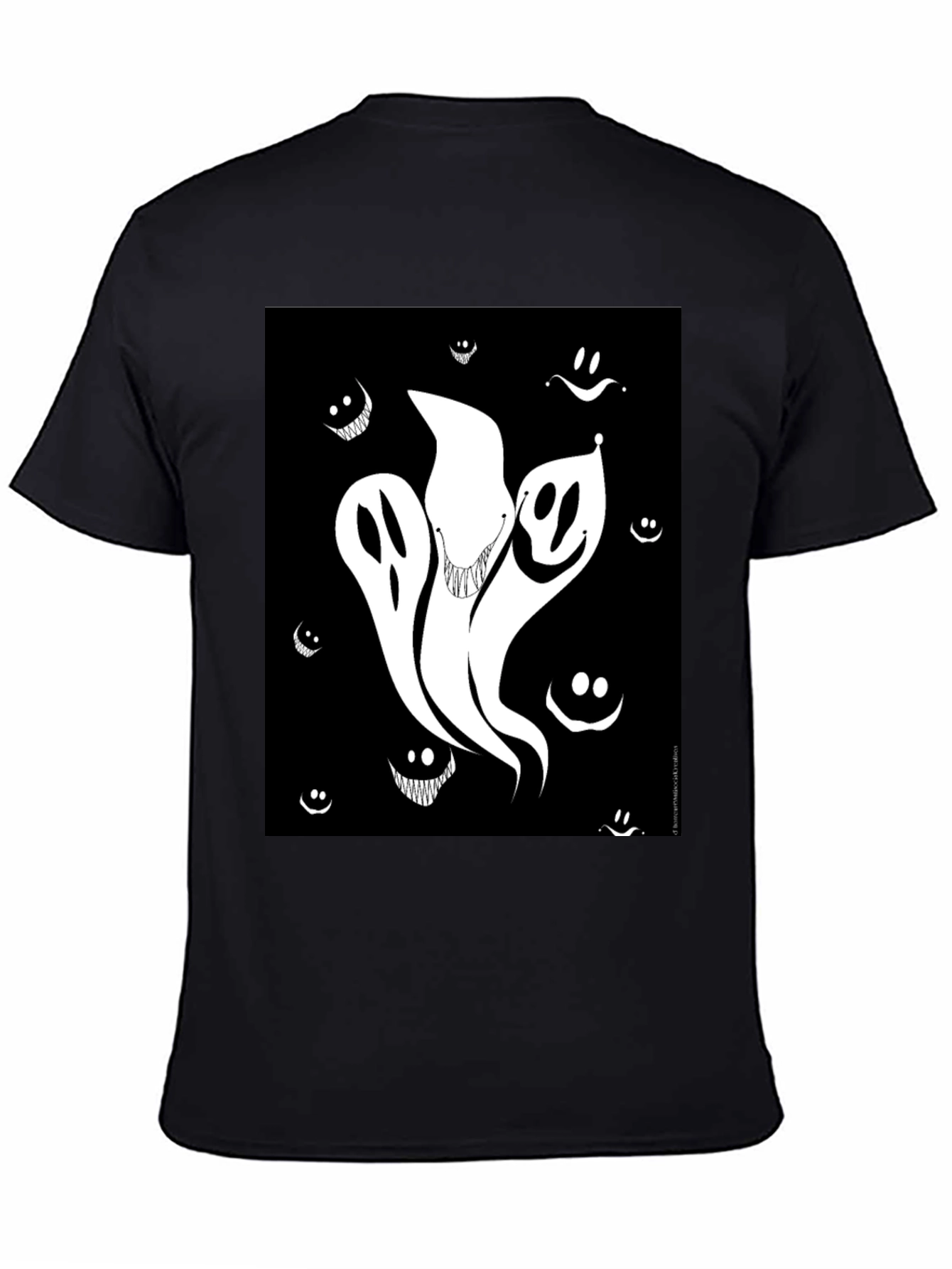 Spooky Ghost Graphic Tee - Black Cotton Shirt