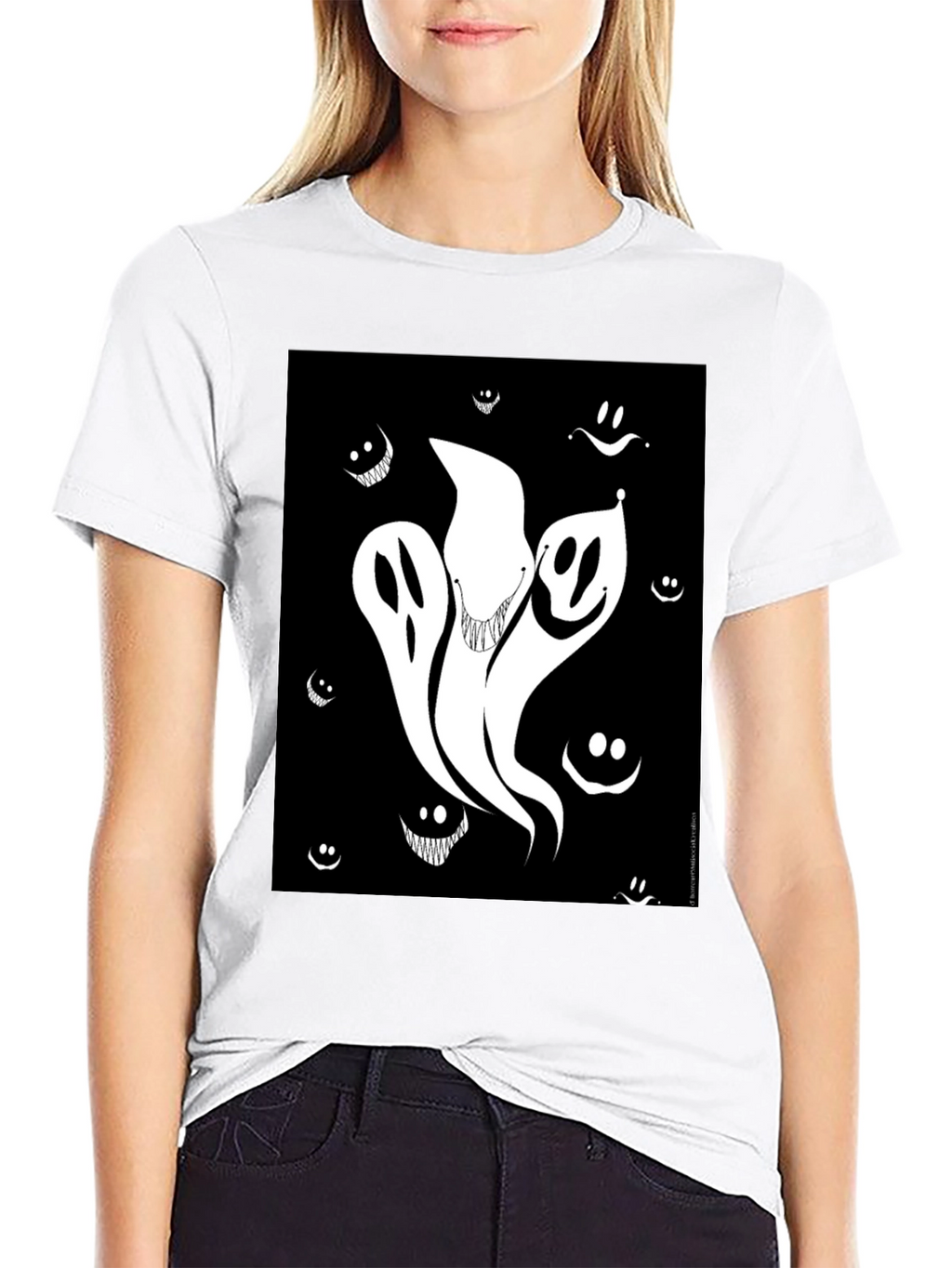 Spooky Ghost Graphic Tee - Black Cotton Shirt