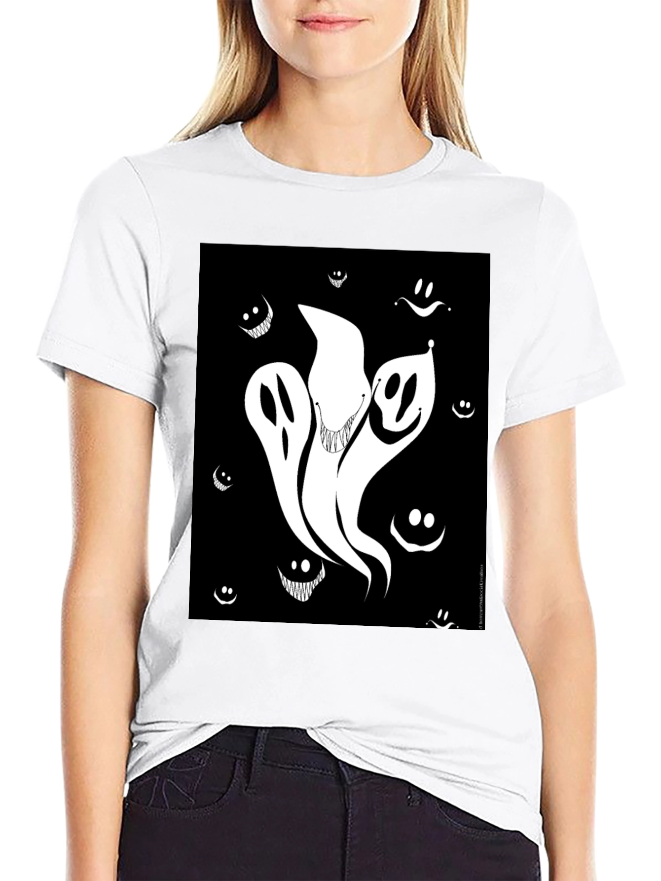 Spooky Ghost Graphic Tee - Black Cotton Shirt