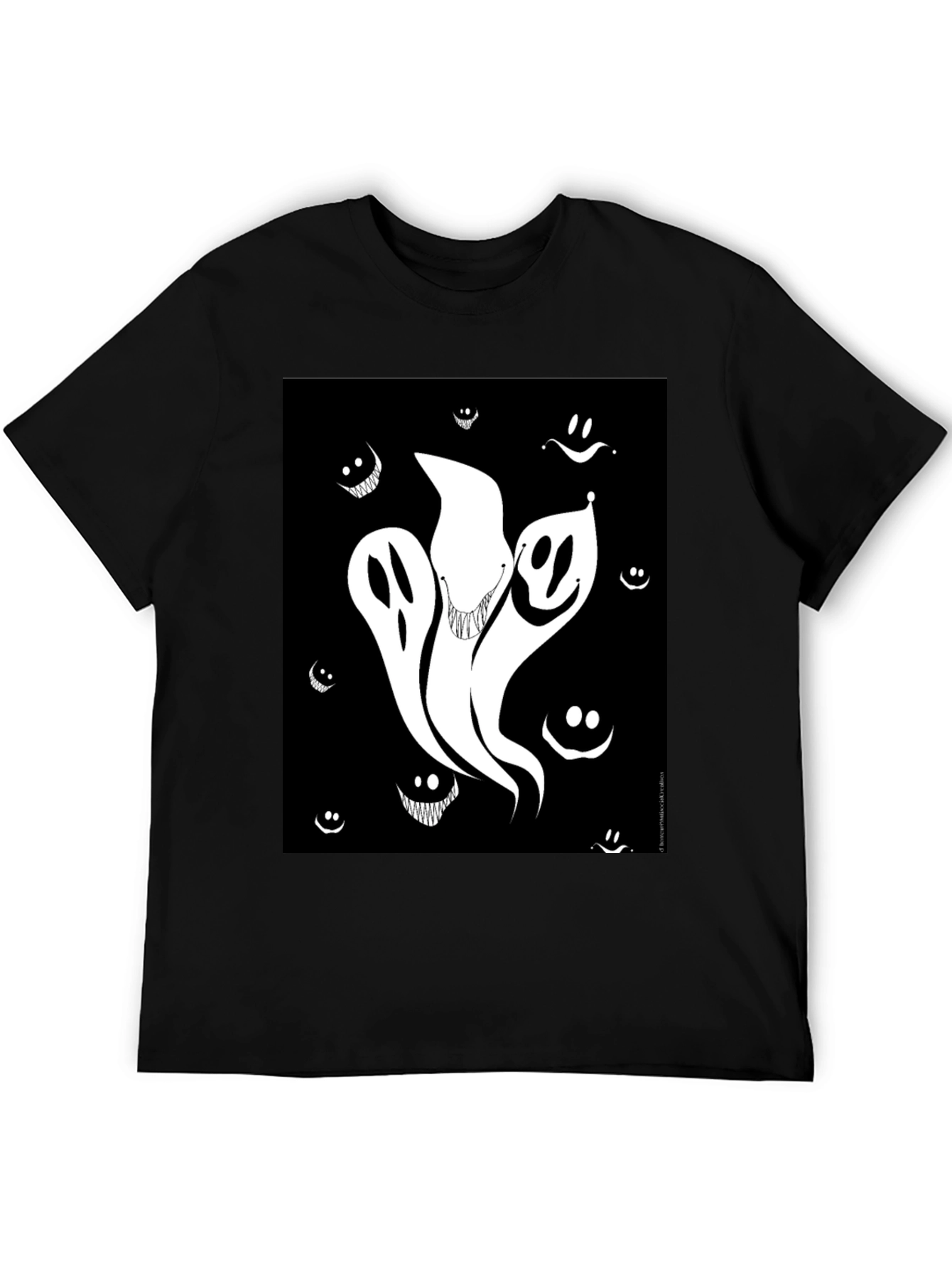 Spooky Ghost Graphic Tee - Black Cotton Shirt