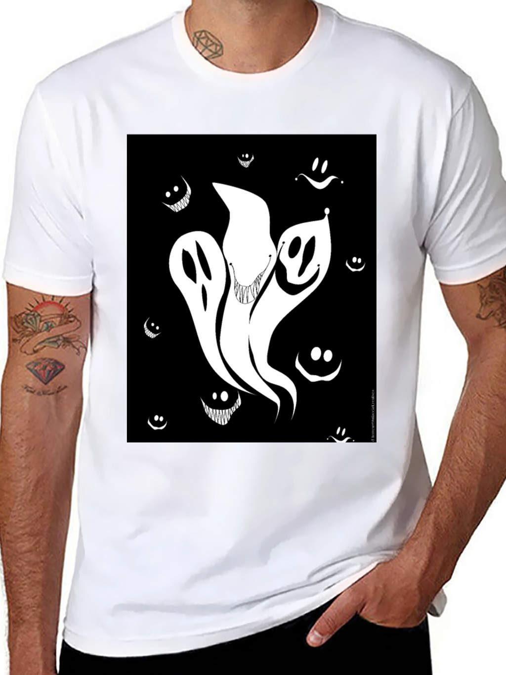 Spooky Ghost Graphic Tee - Black Cotton Shirt