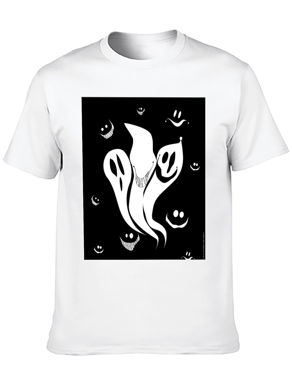 Spooky Ghost Graphic Tee - Black Cotton Shirt