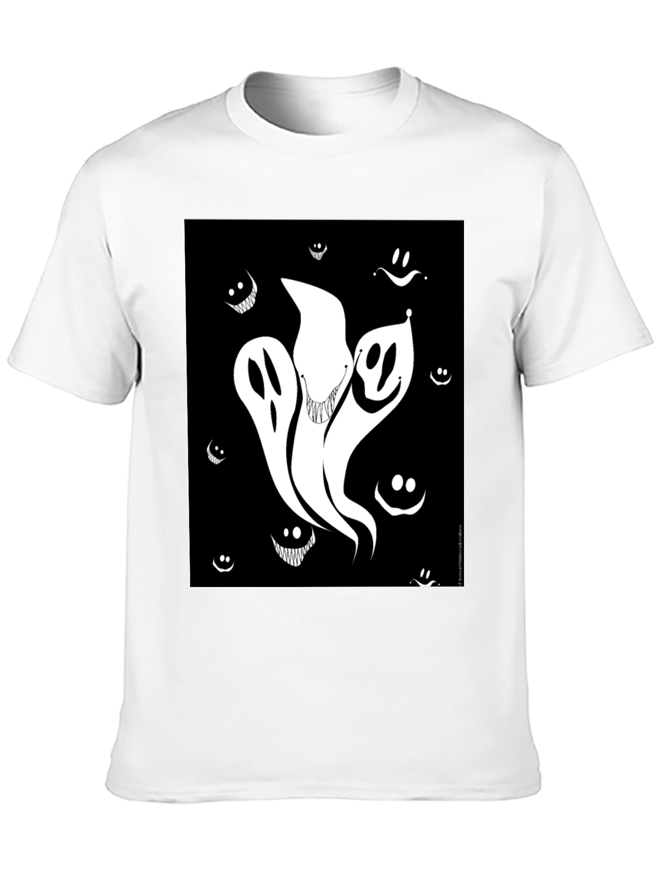 Spooky Ghost Graphic Tee - Black Cotton Shirt