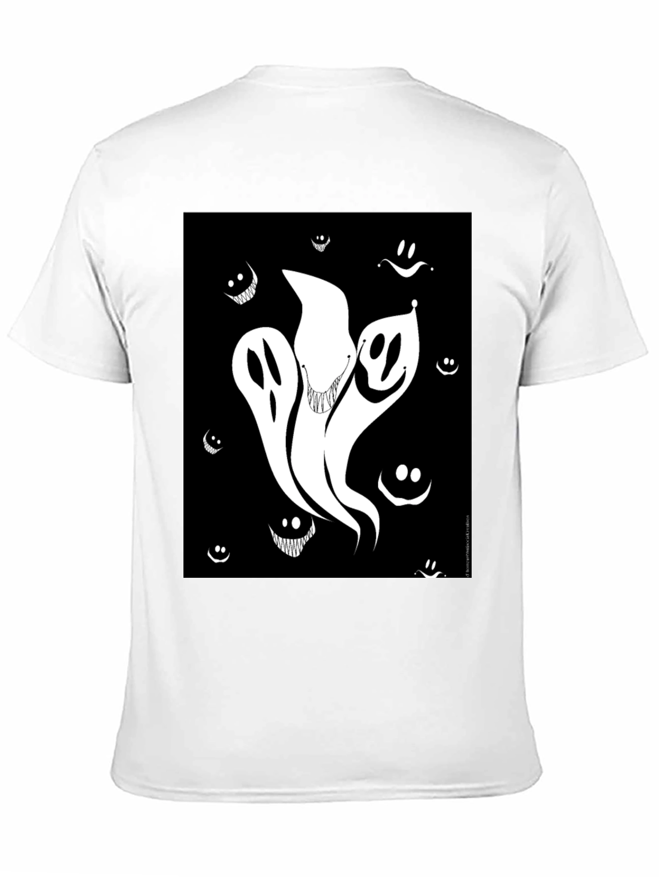 Spooky Ghost Graphic Tee - Black Cotton Shirt