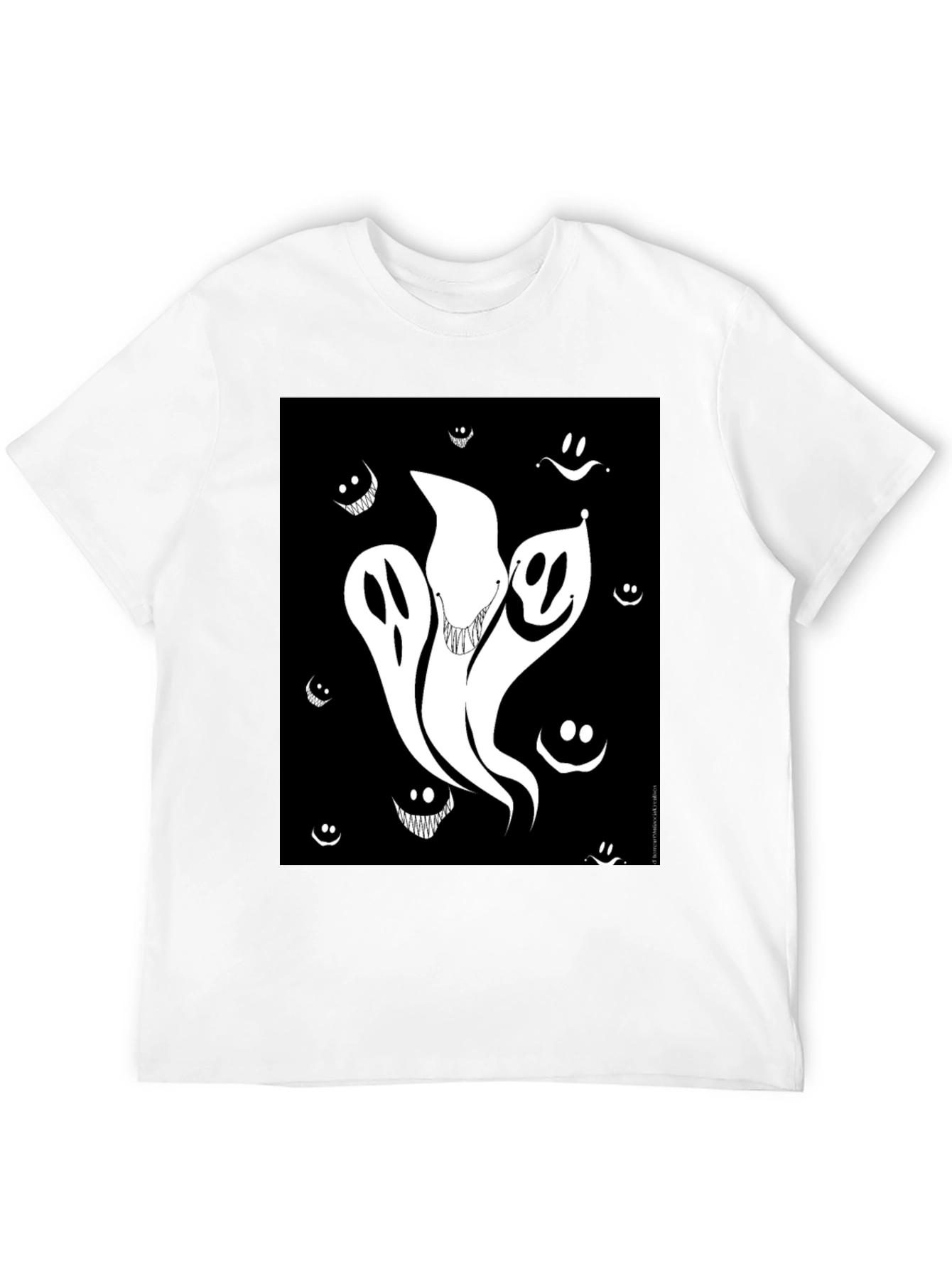 Spooky Ghost Graphic Tee - Black Cotton Shirt