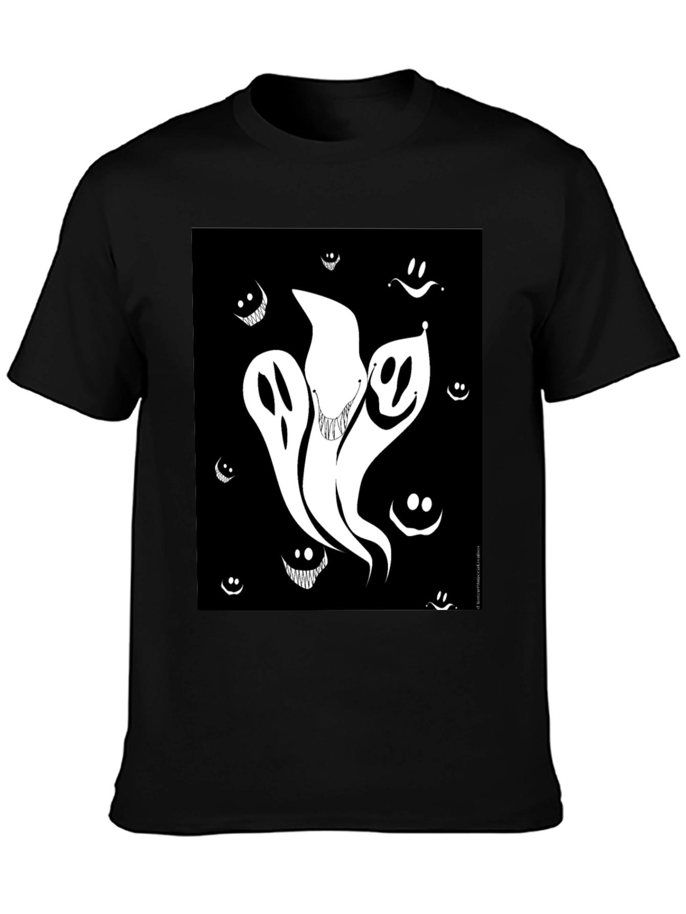 Spooky Ghost Graphic Tee - Black Cotton Shirt