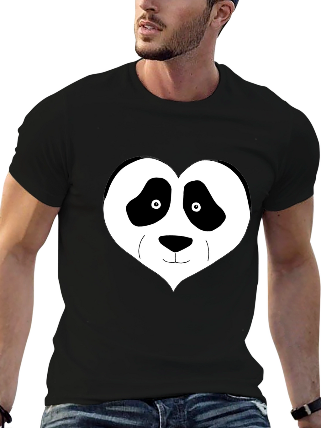 Panda Heart Graphic Tee - Black Casual Shirt