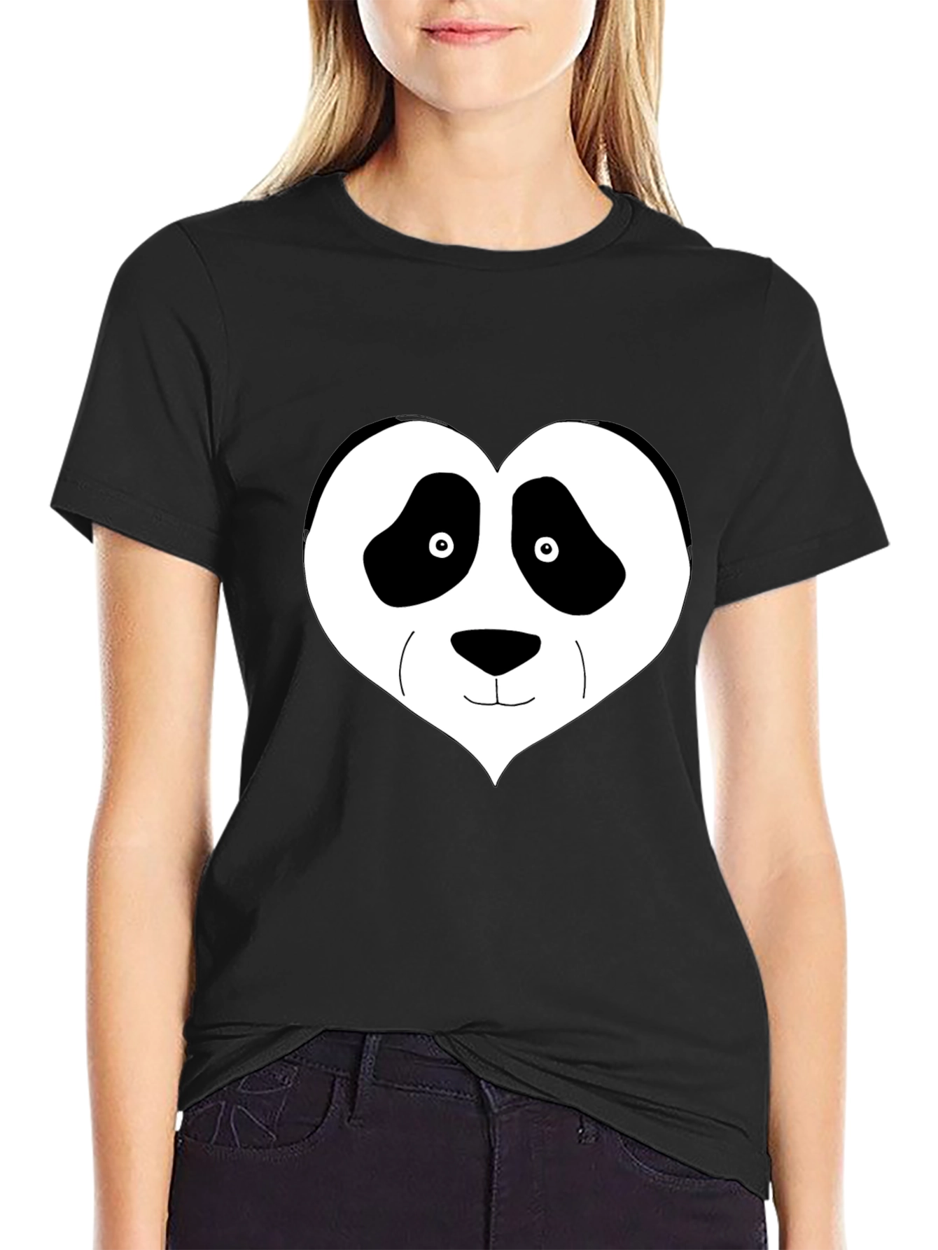 Panda Heart Graphic Tee - Black Casual Shirt