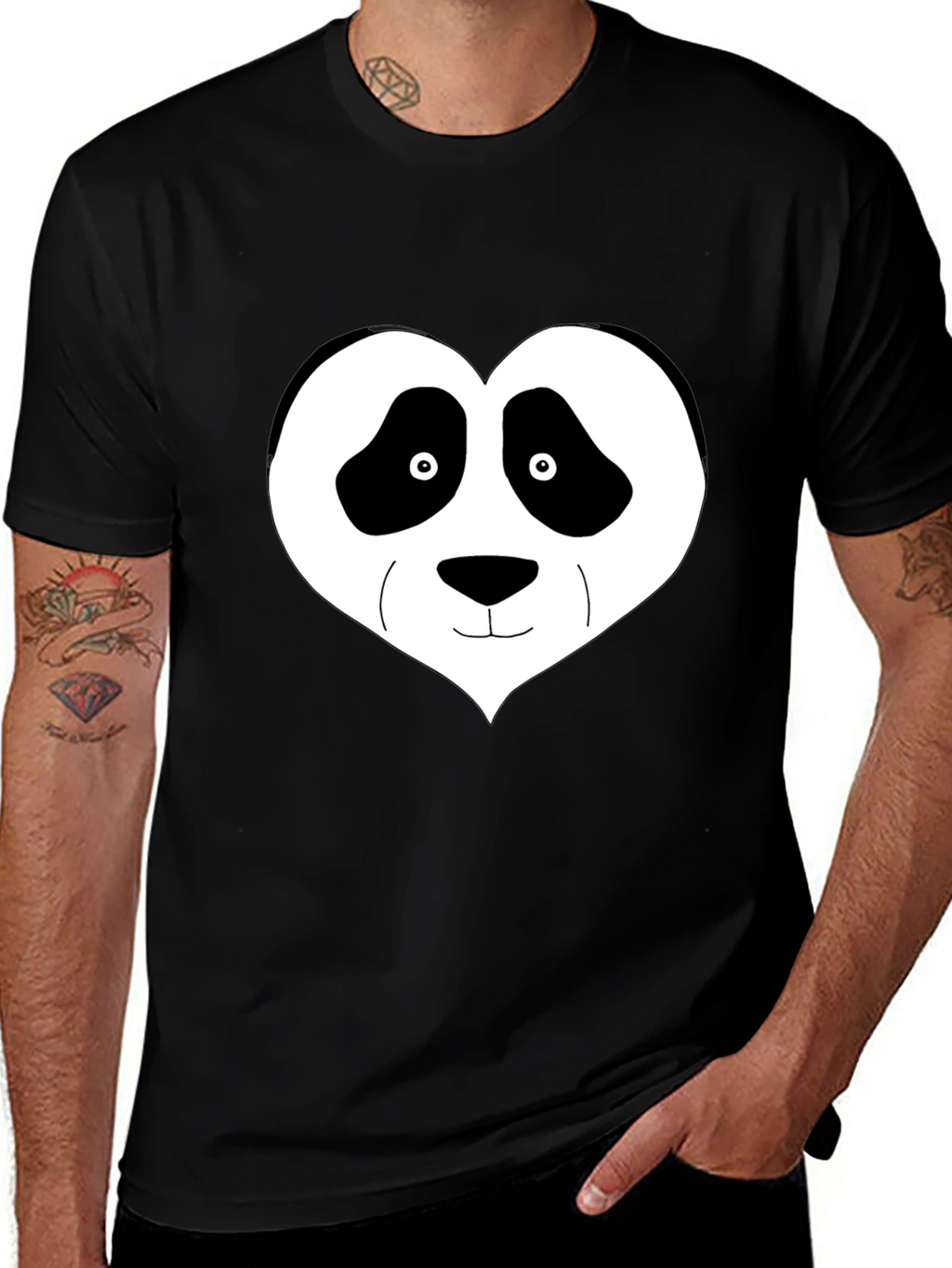 Panda Heart Graphic Tee - Black Casual Shirt