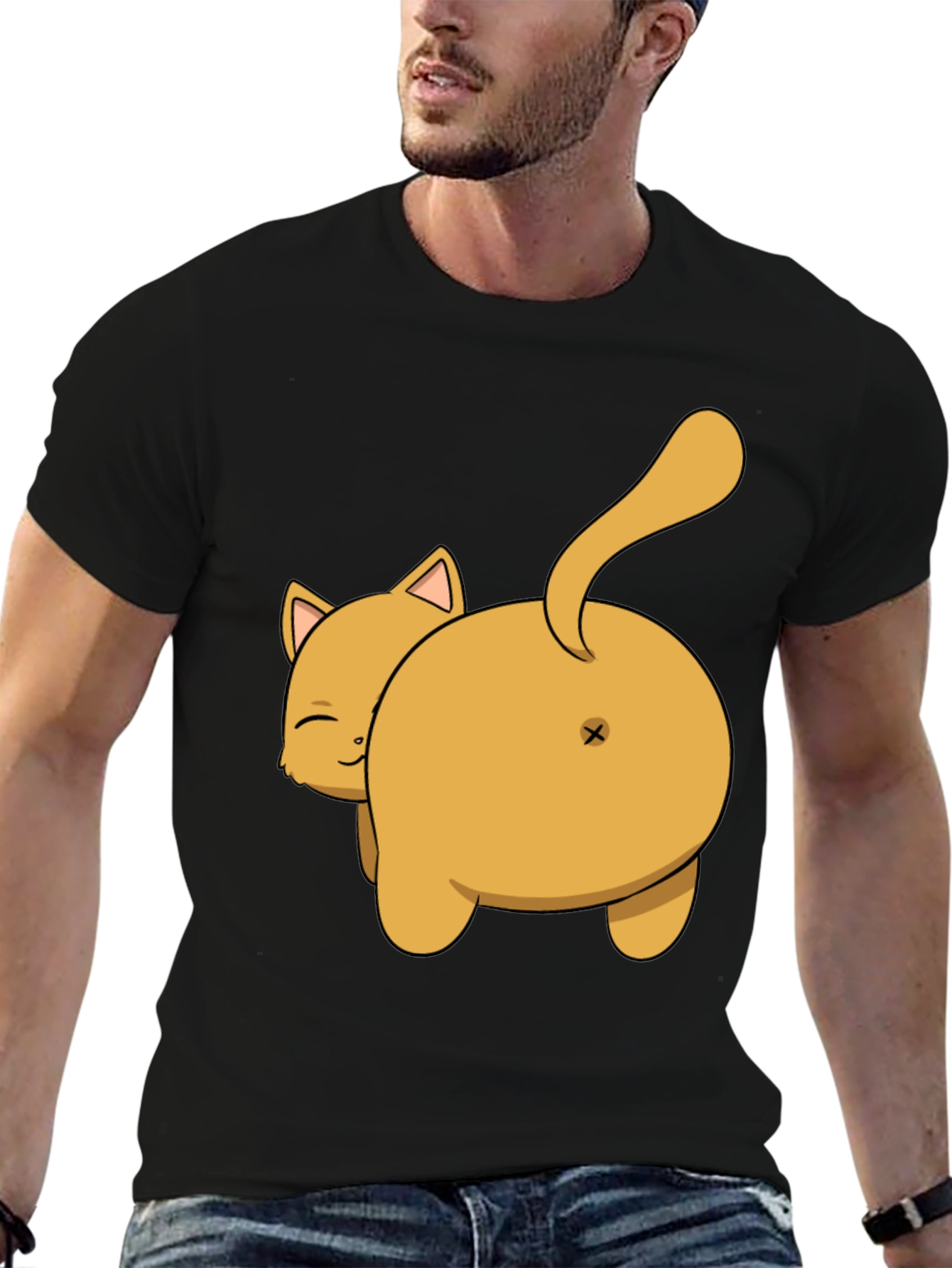 Funny Cat Butt T-Shirt - Black Cotton Tee