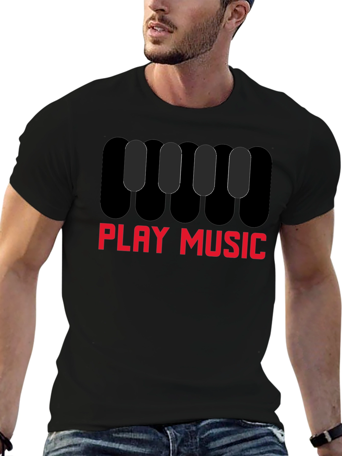 Play Music Graphic Tee - Black Cotton Shirt